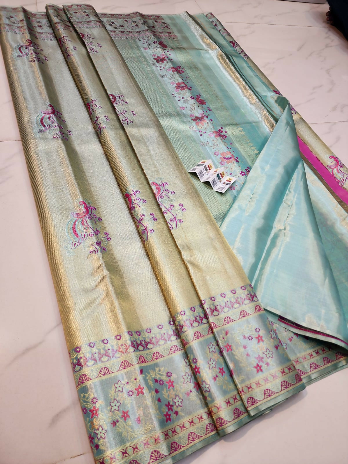 Golden Mist Tissue - Pure Handloom Kanchi Pattu Tissue Sarees