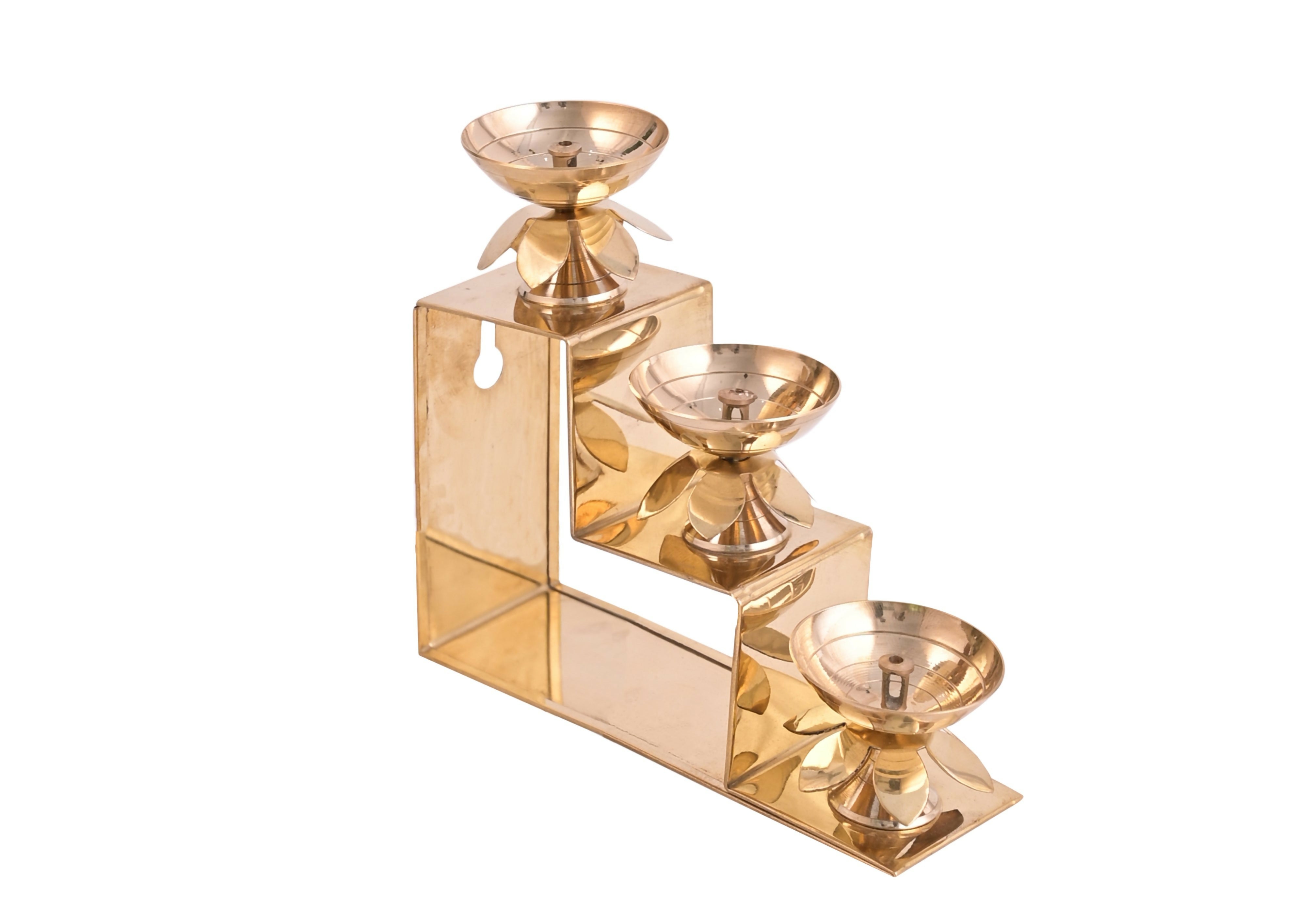 3-Step Brass Diya Stand (Gold Finish)