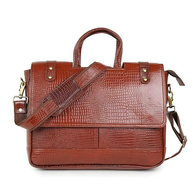 FERNWEH Genuine Leather Laptop Messenger Bag – 15.5" Office Shoulder Bag with Adjustable Strap for Work, Business & Travel