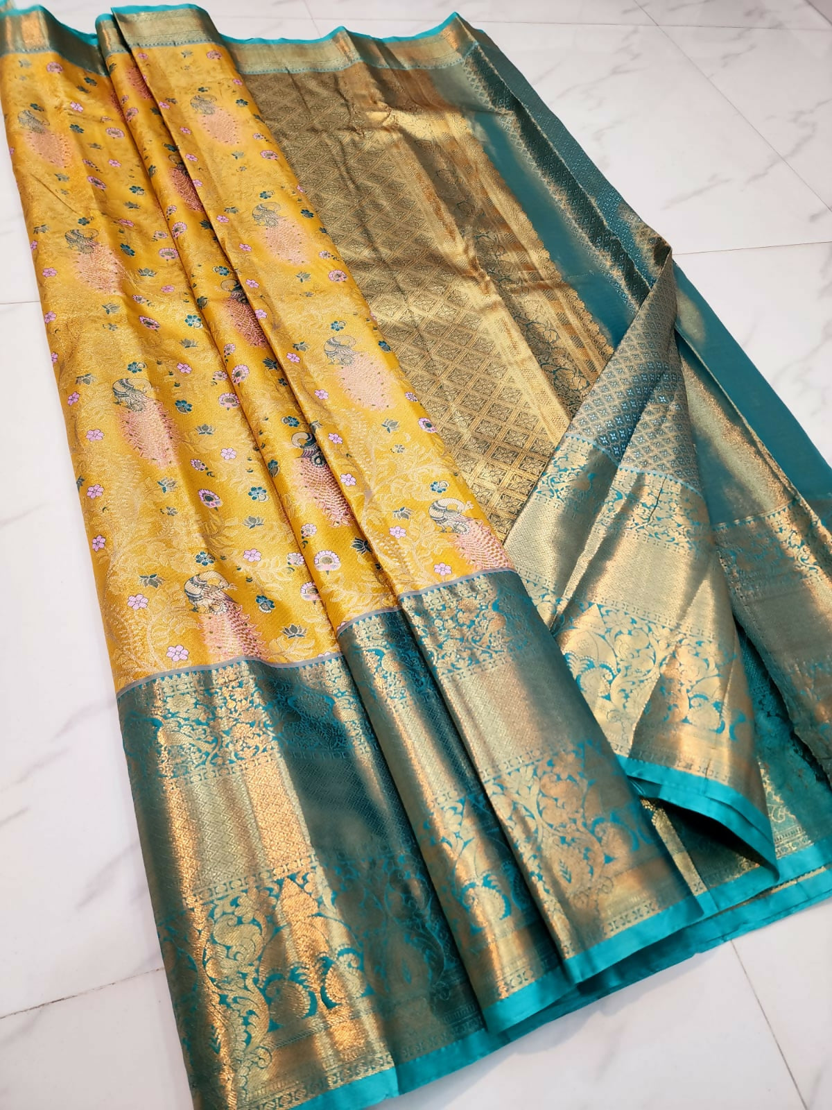 Kanchi Rayon Gold - Semi-Tissue Kanchi Bridal Sarees