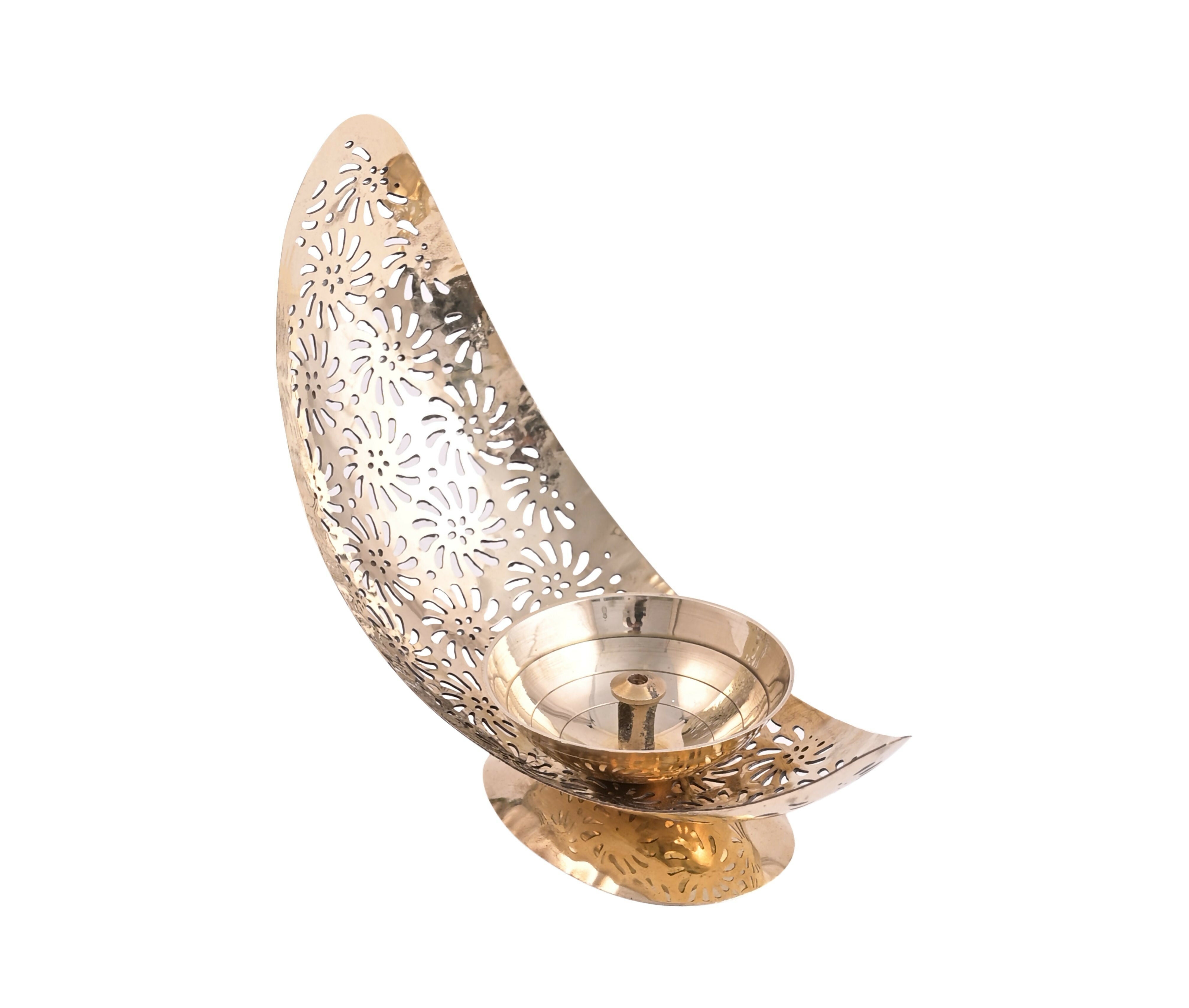 Brass Oil Pooja Diya (Gold Finish – Designer)