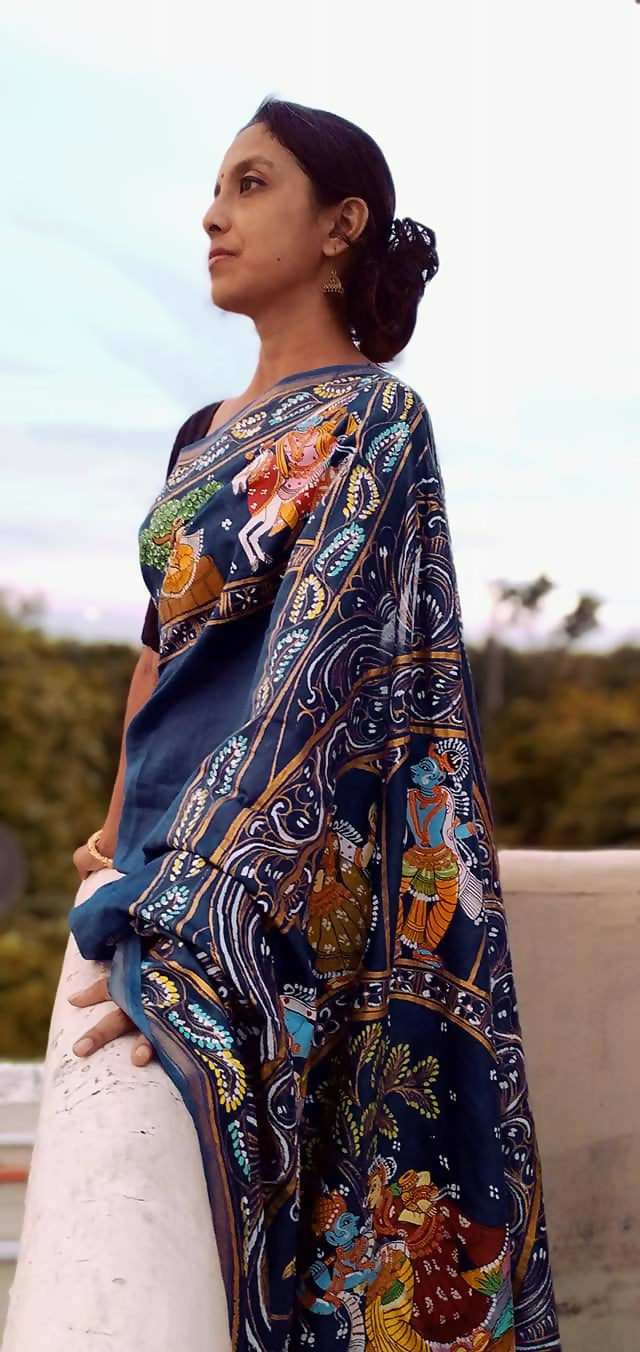 DASAVATAR THEME -Pattachitra Handpainted Silk Saree
