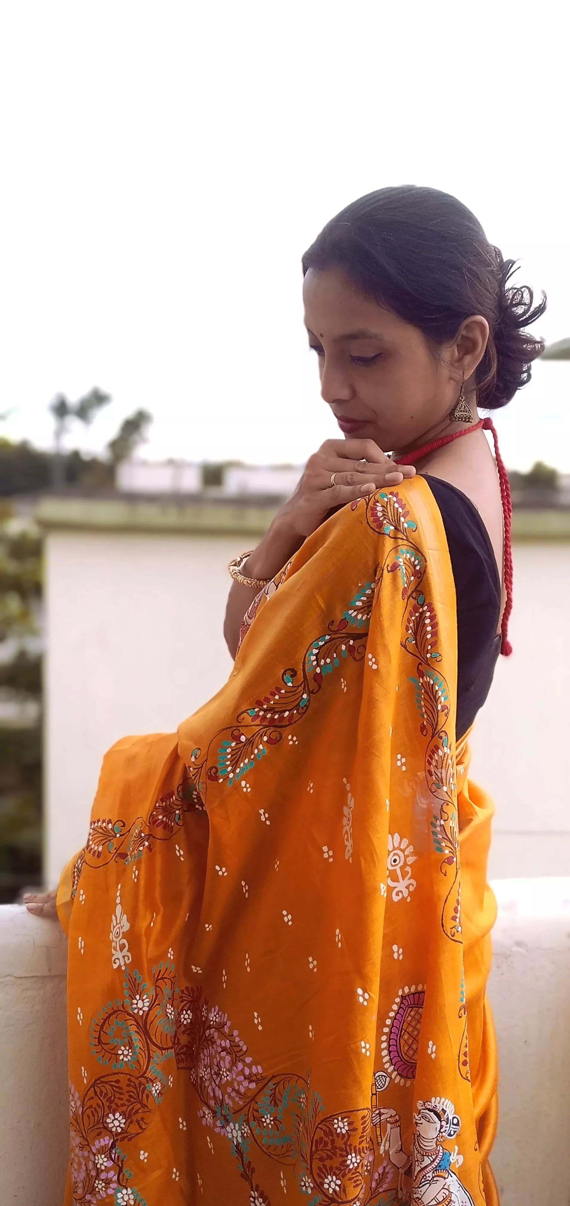 NAUKA RAAS VIHAAR THEME - Pattachitra Handpainted Pattachitra Silk Saree