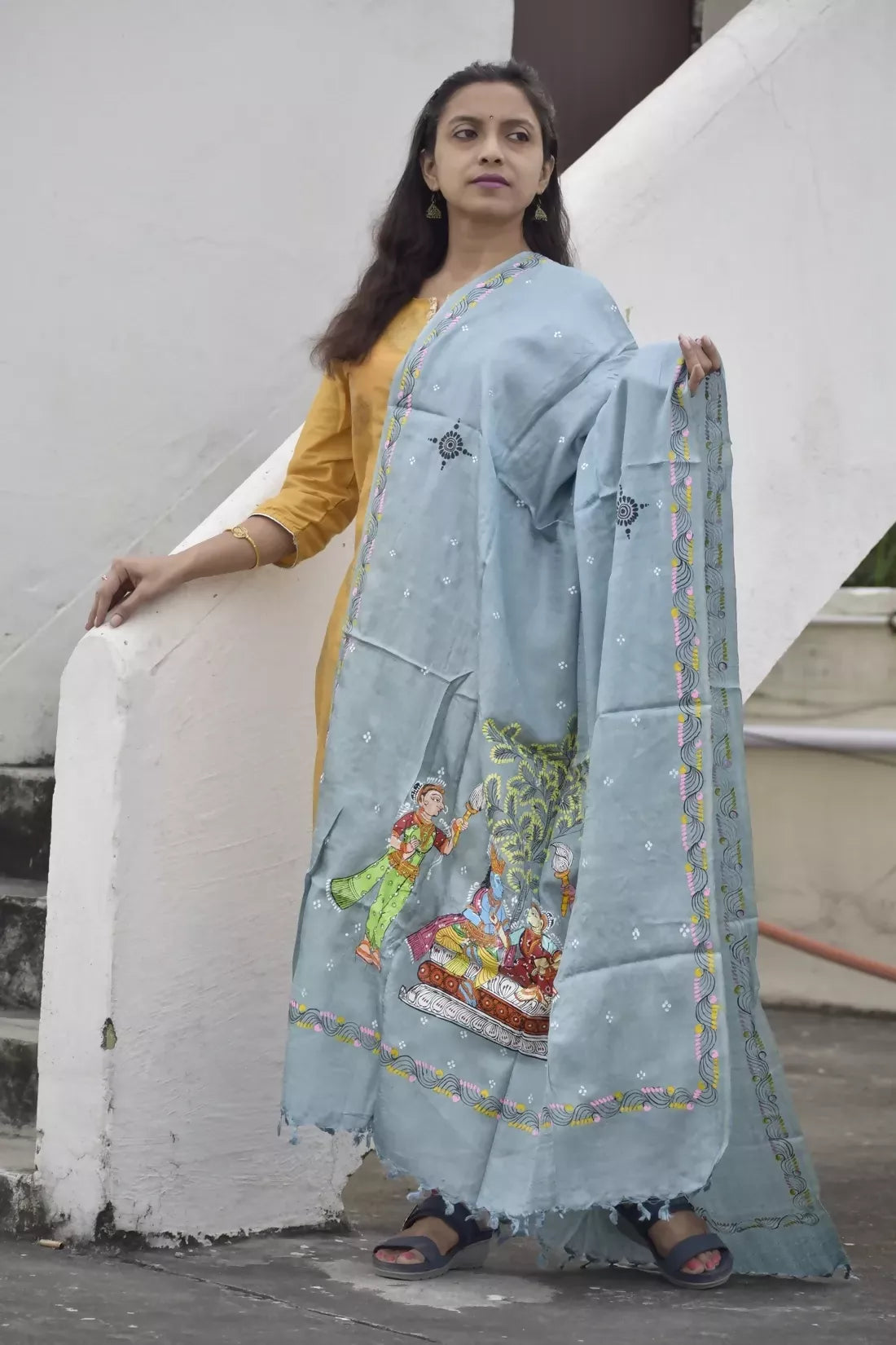 Sita Vivaha- Chrome Blue Premium Banana Silk Dupatta --Sustainably Fashionable.