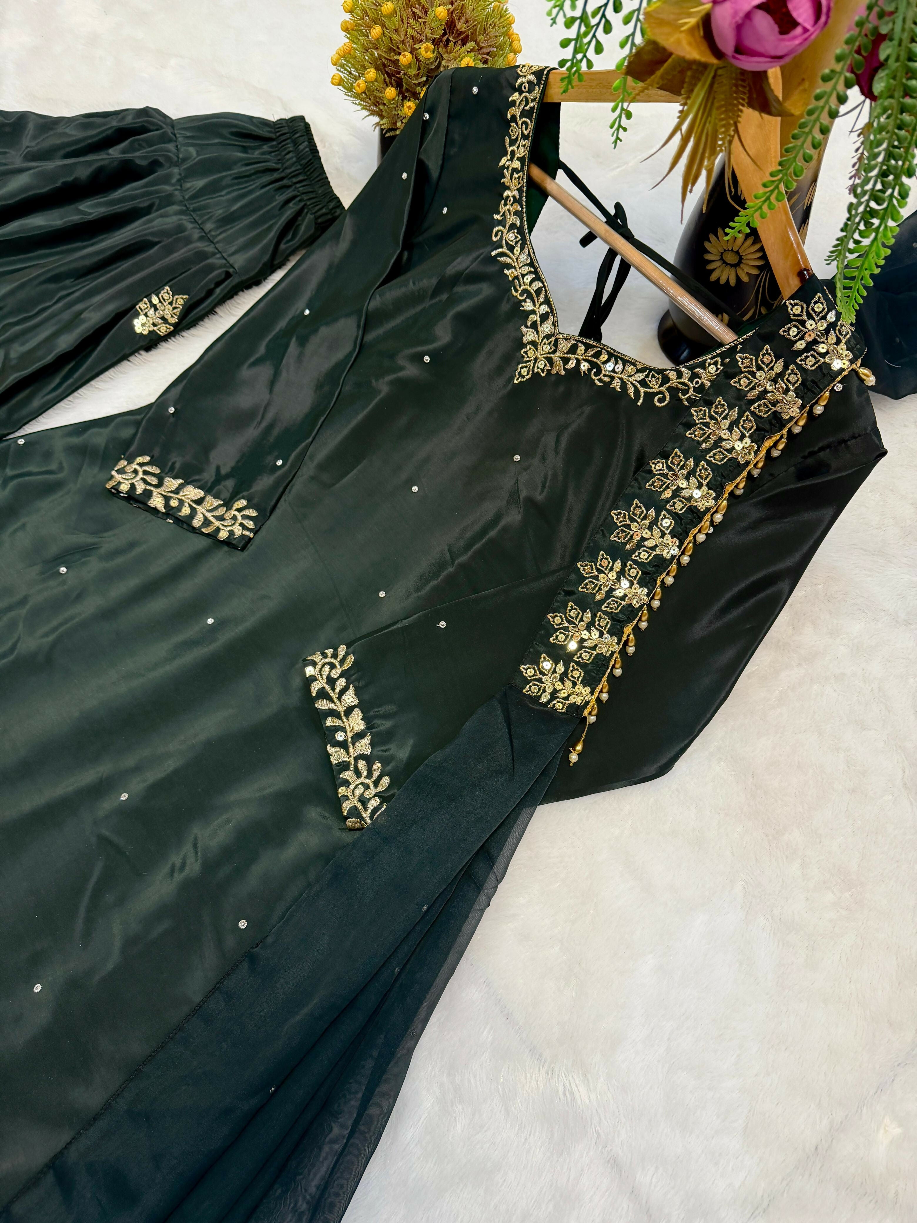 Designer Top with Farshi Salwar & Dupatta Set