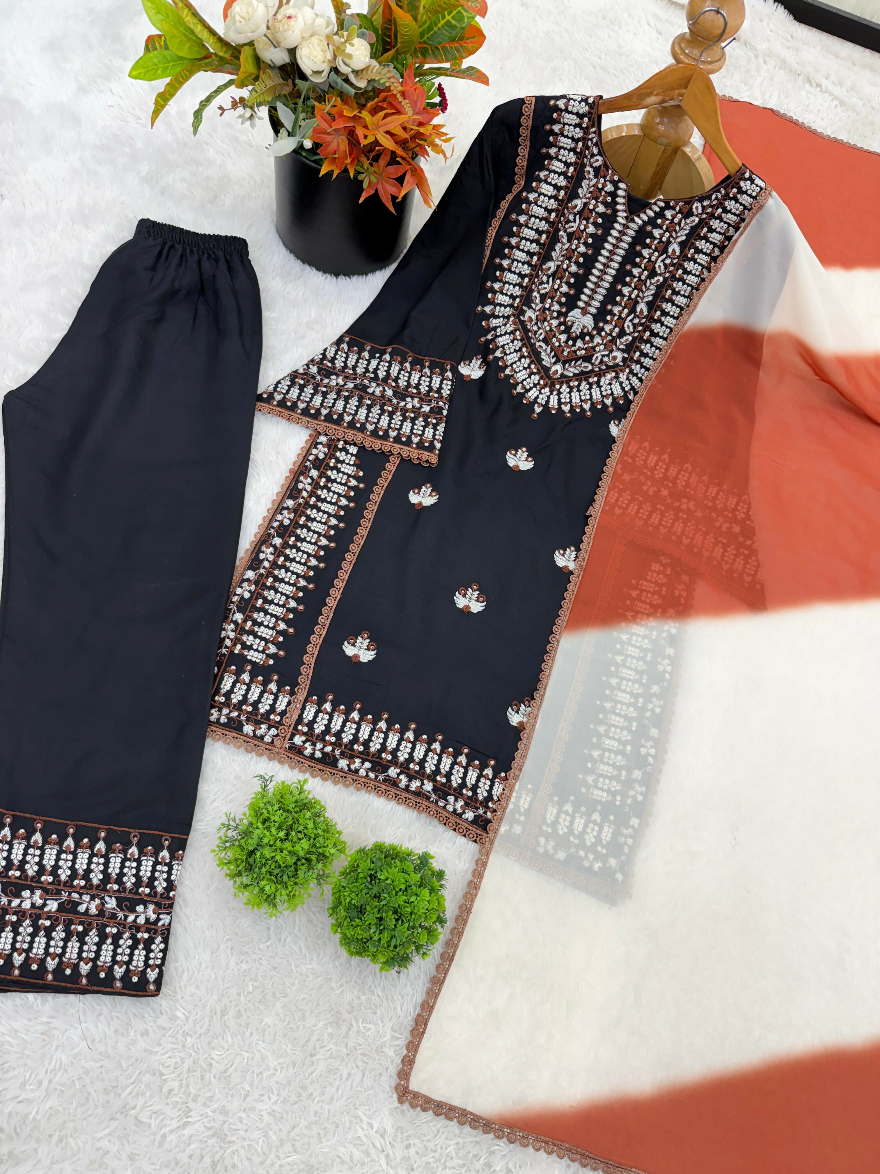 Designer Top Farshi Pant & Dupatta Set