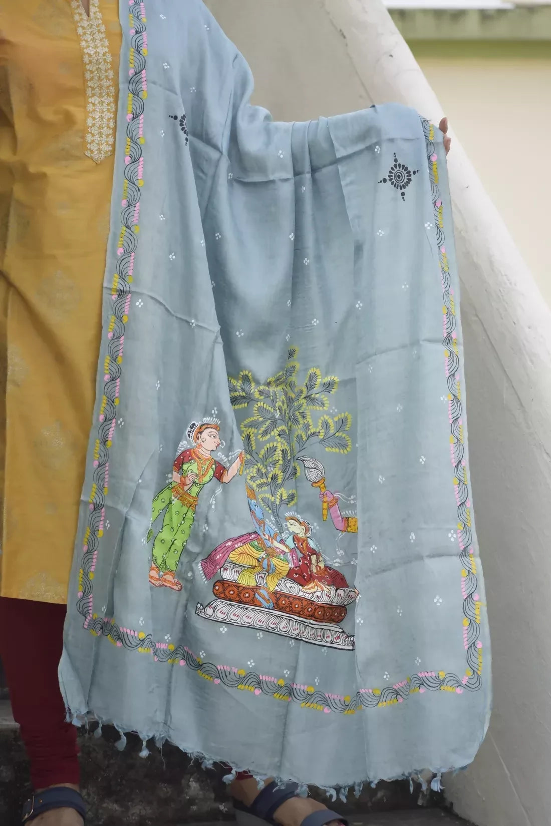 Sita Vivaha- Chrome Blue Premium Banana Silk Dupatta --Sustainably Fashionable.