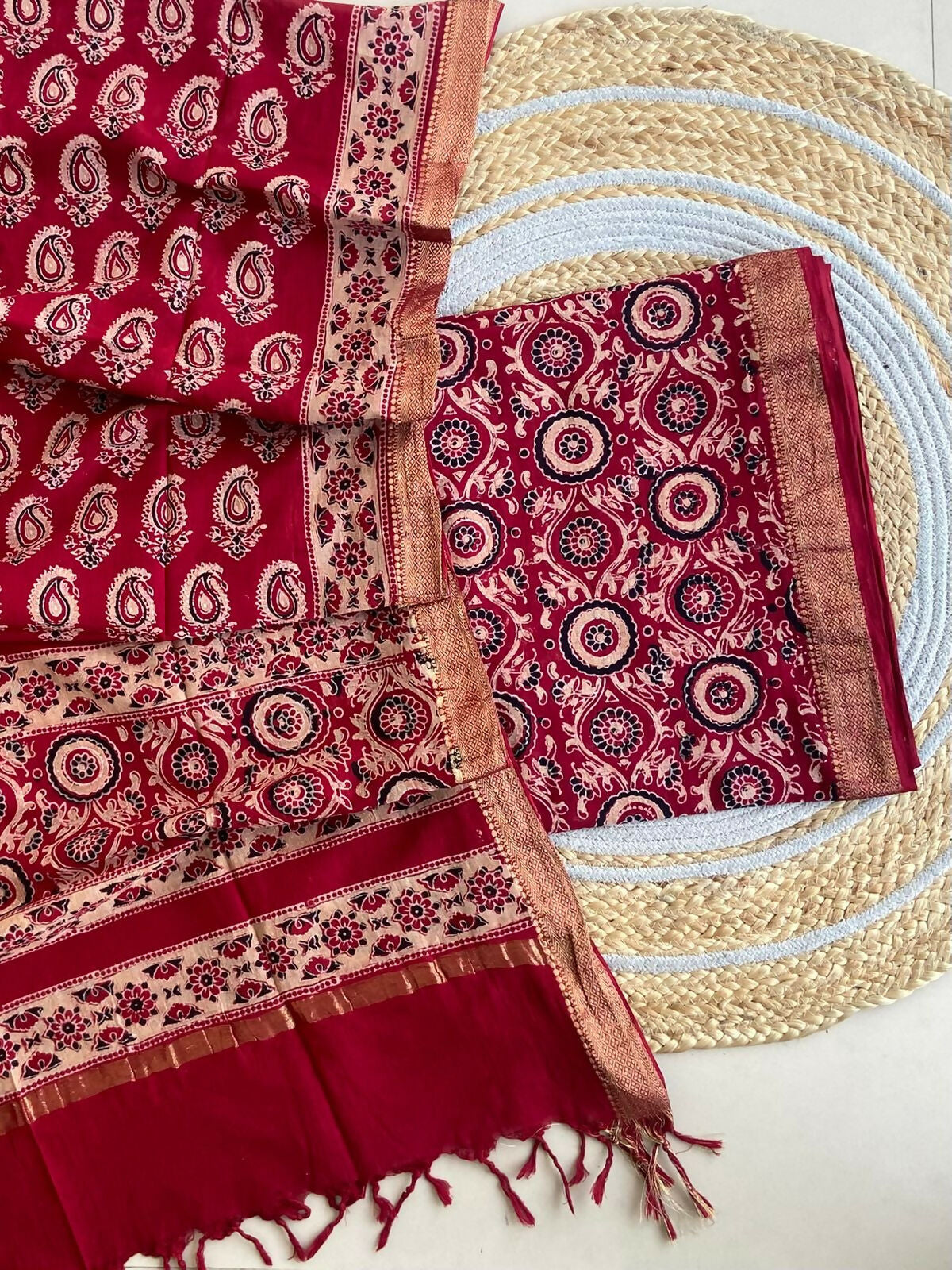 Ajrakh Mangalgiri Cotton Suit Fabric