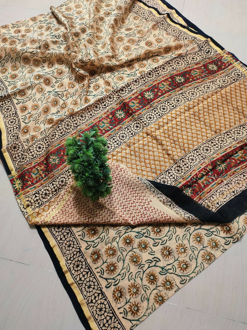 Jungle Print Elegance- Kalamkari Cotton Silk Saree