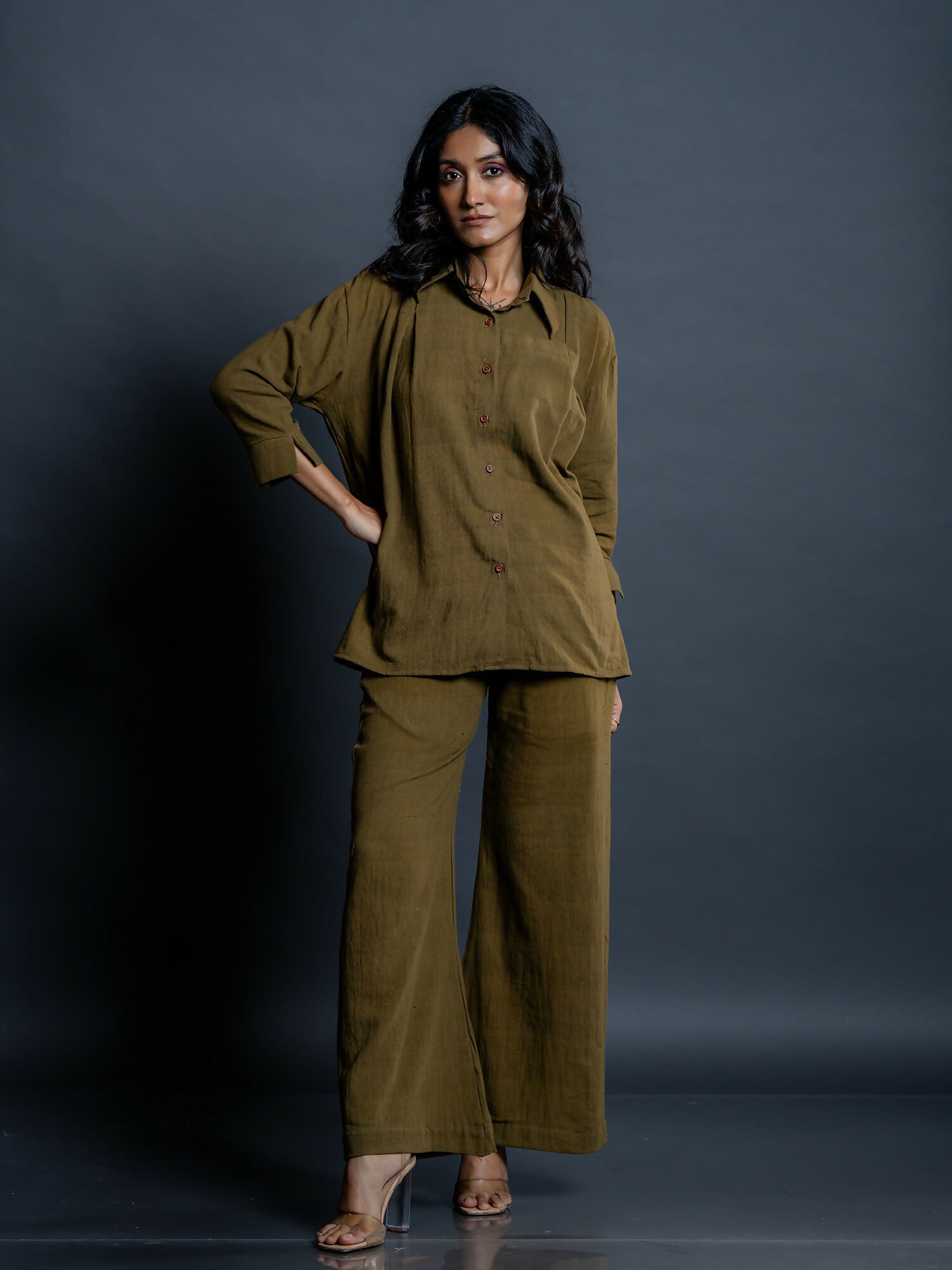 Vaika Olive Handwoven Cotton Comfort Pant