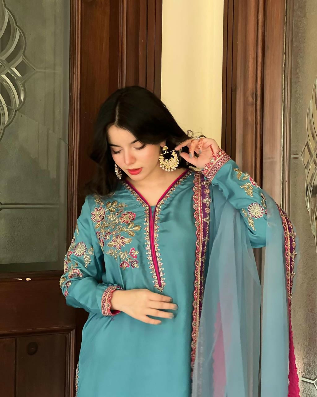 Designer Top Palazzo & Dupatta Set
