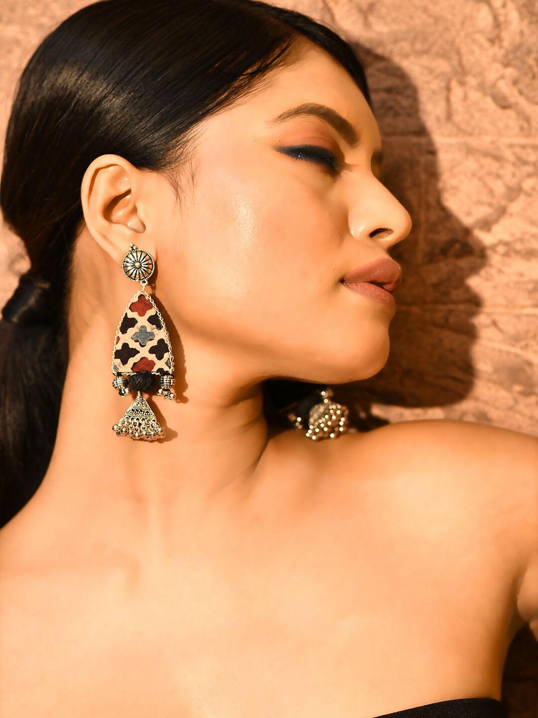 Black Checkered Handmade Jhumka