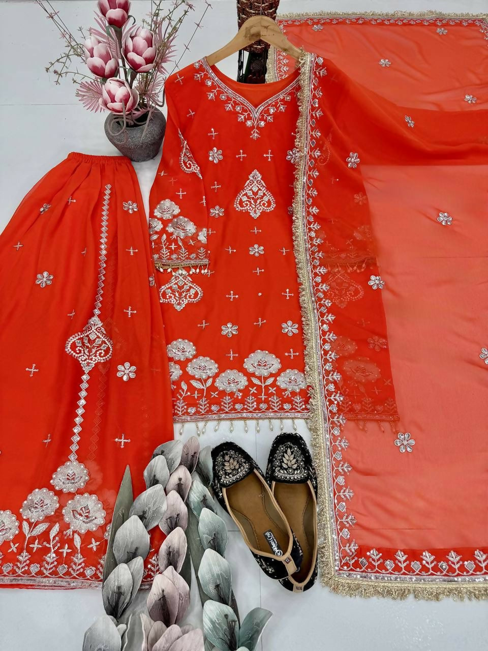 Party Wear Heavy Faux Georgette Embroidery & Sequence 3-Piece Suit Set