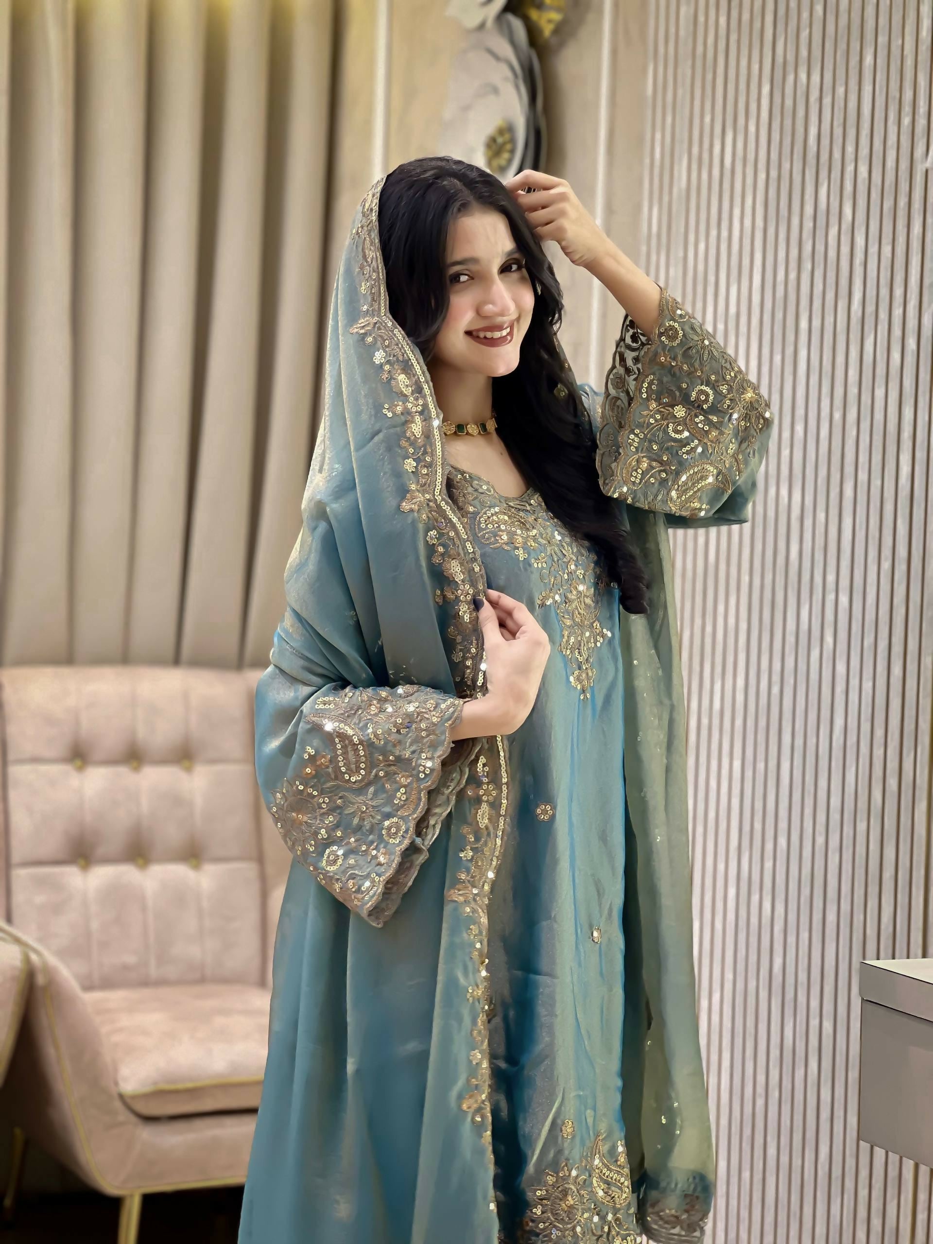 NC Moss Silk Kurti & Plazzo Set with Dupatta