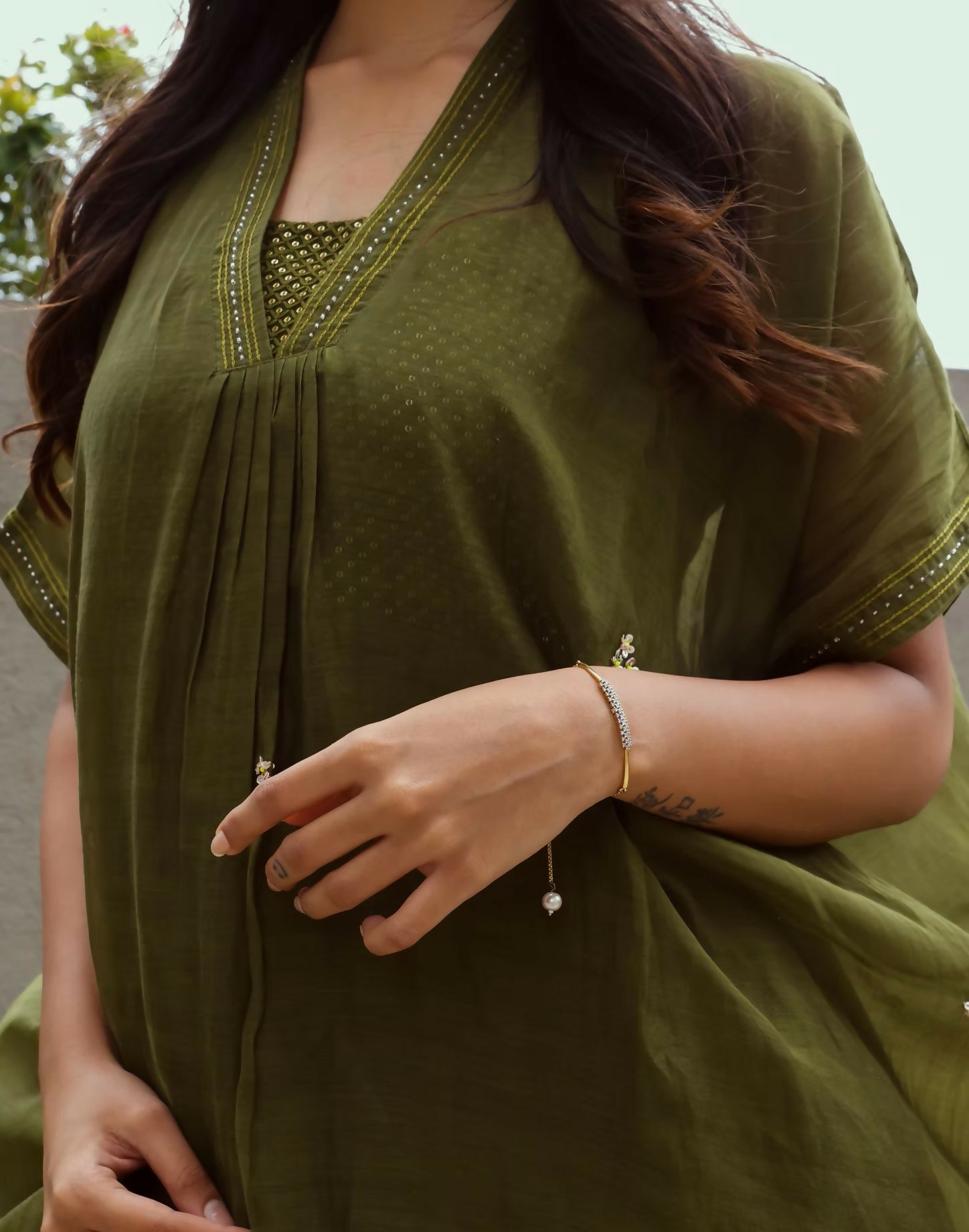 Olive Green Mulchanderi Embroidered Co-ord Set