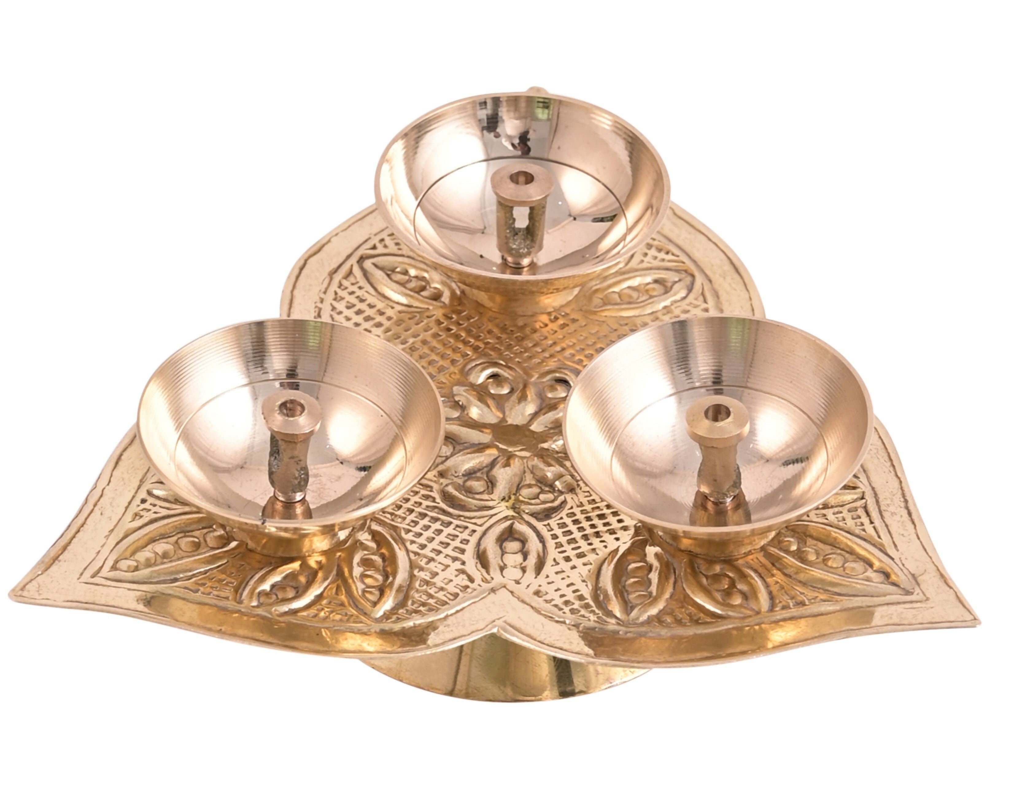 Brass 3 Diya Set (Gold Finish)