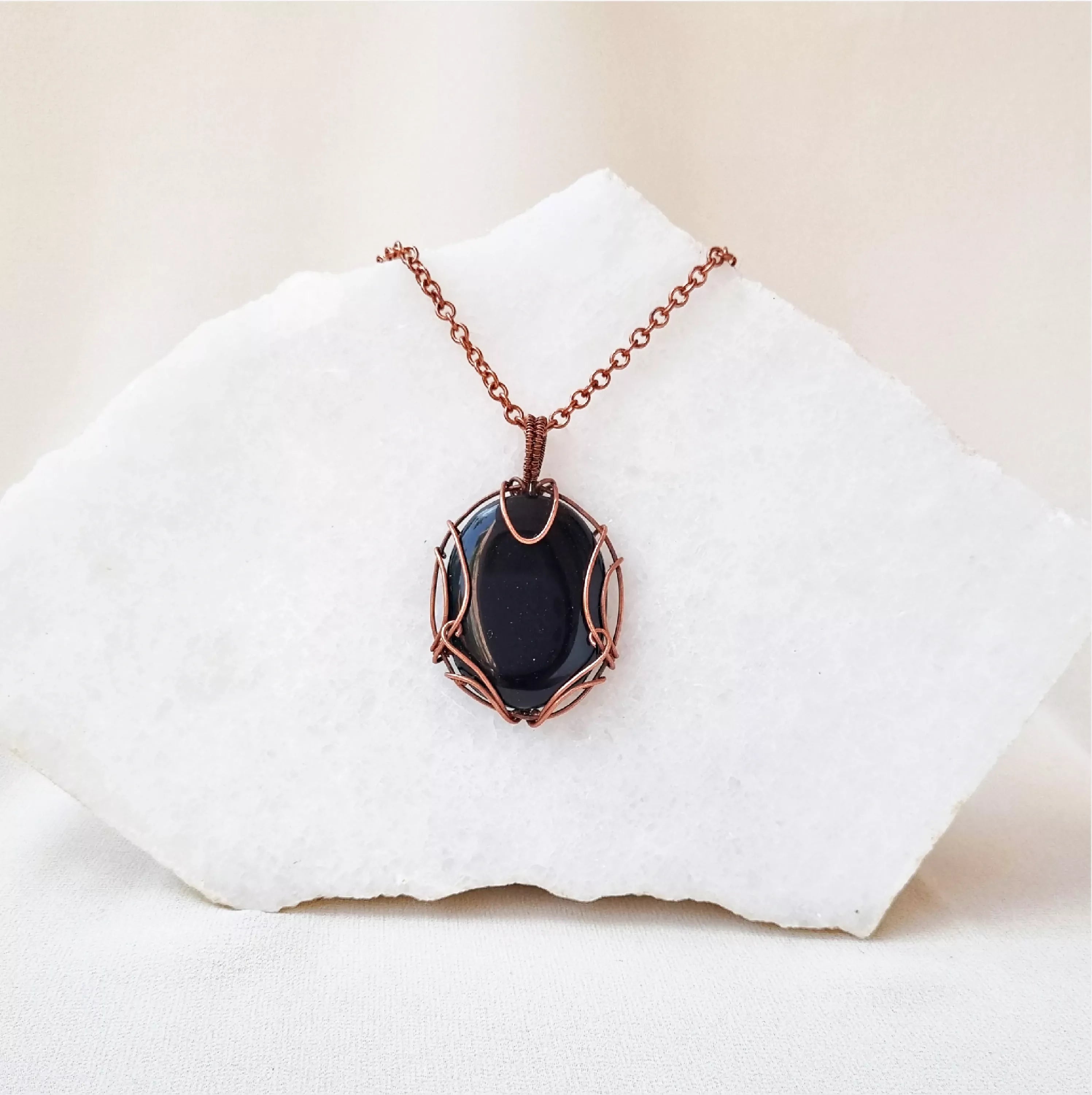 Midnight Ember - Black Onyx and Copper Necklace