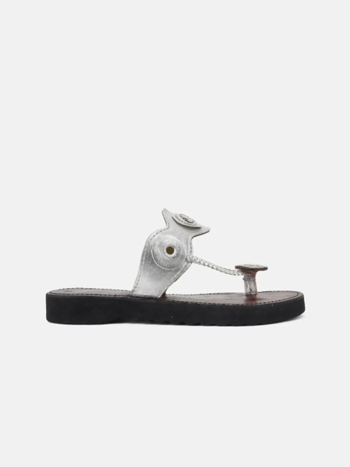Silver Leather Handicraft Kolhapuri Sandal For Women