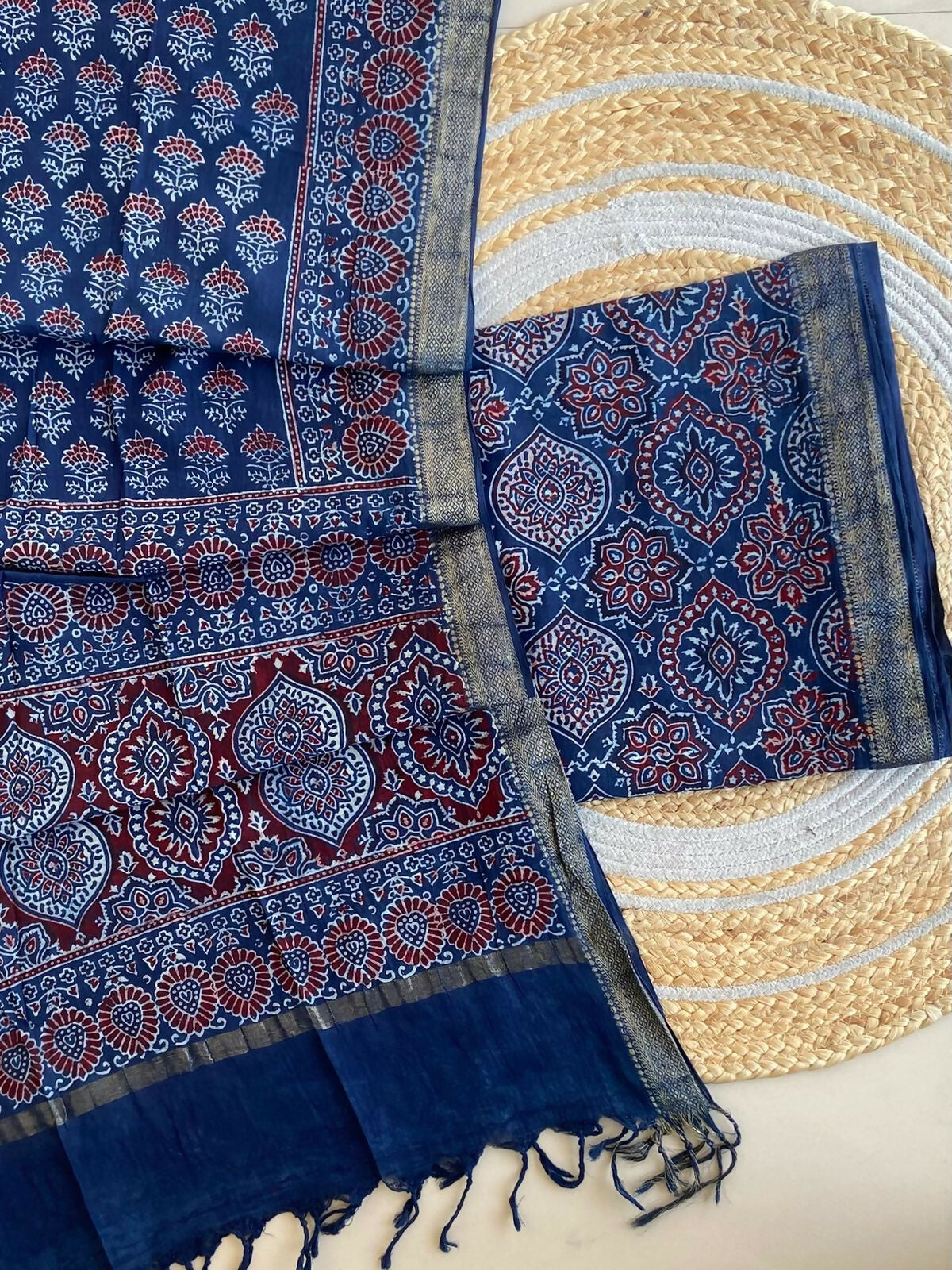 Ajrakh Mangalgiri Cotton Suit Fabric
