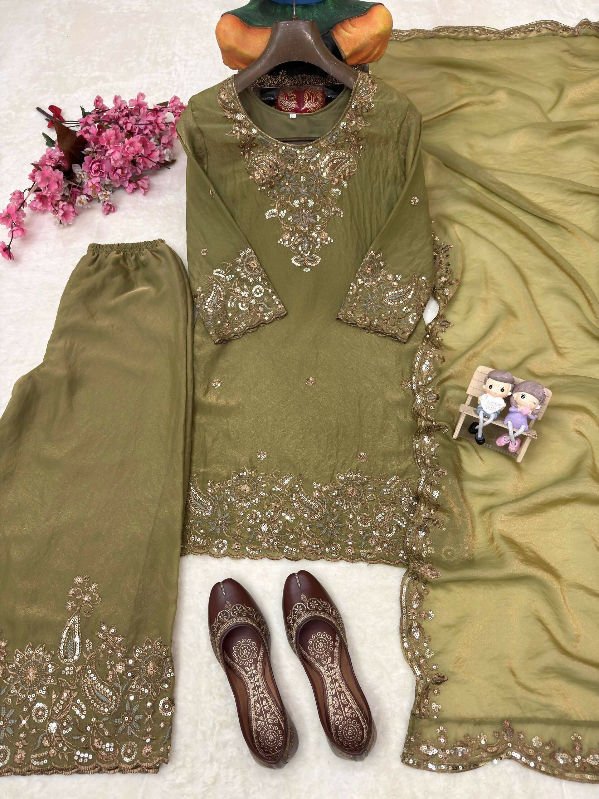 NC Moss Silk Kurti & Plazzo Set with Dupatta