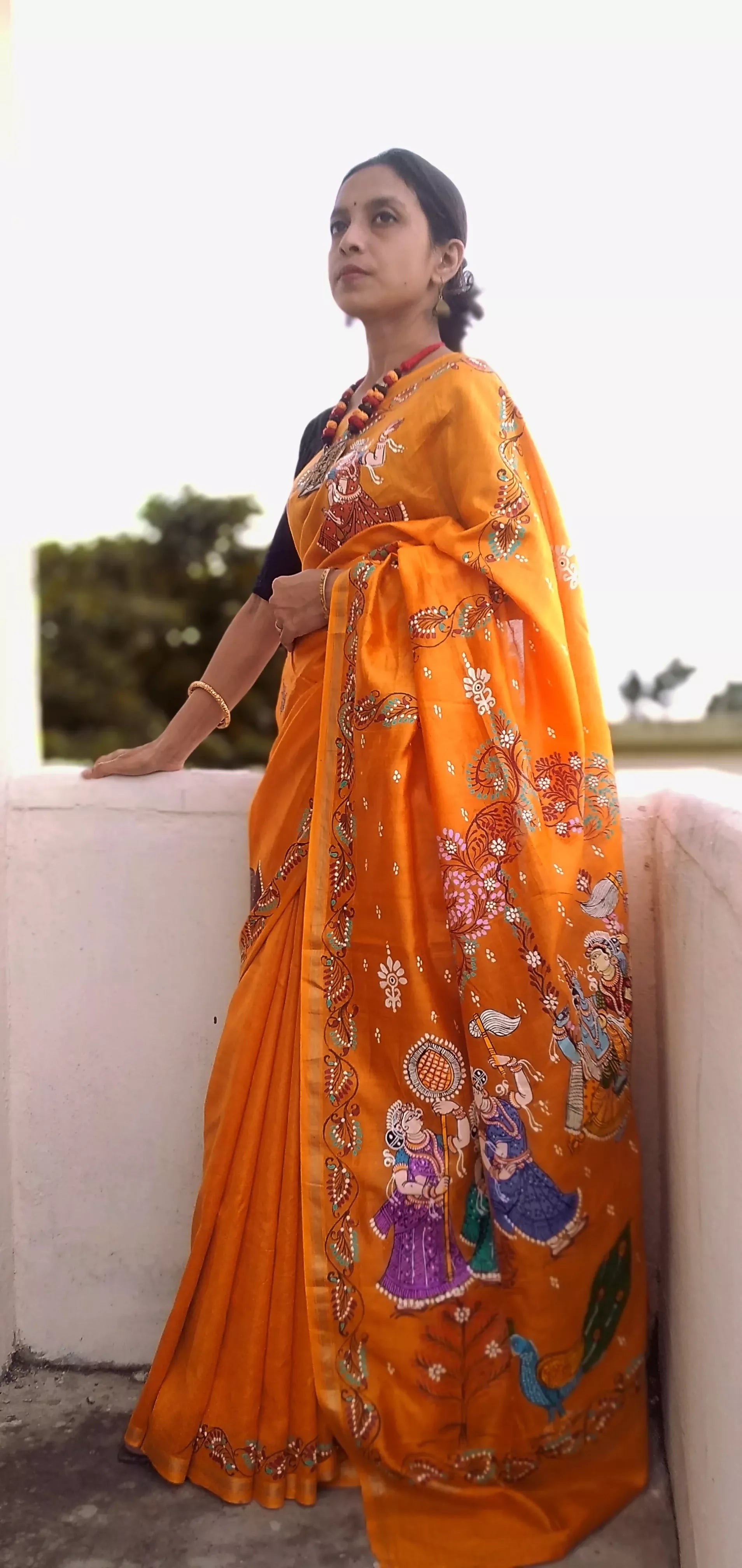 NAUKA RAAS VIHAAR THEME - Pattachitra Handpainted Pattachitra Silk Saree
