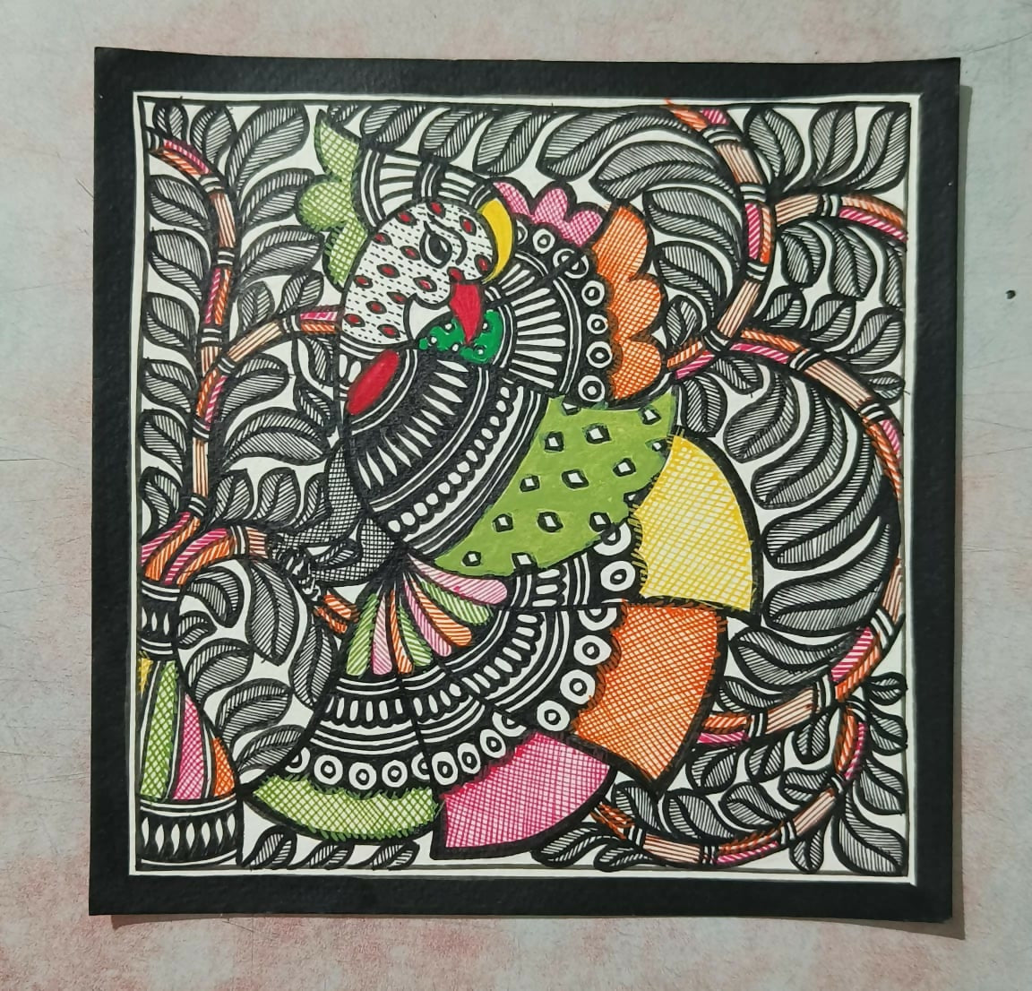 MIRROR OF MAJESTY -  Handpainted Madhubani Painting