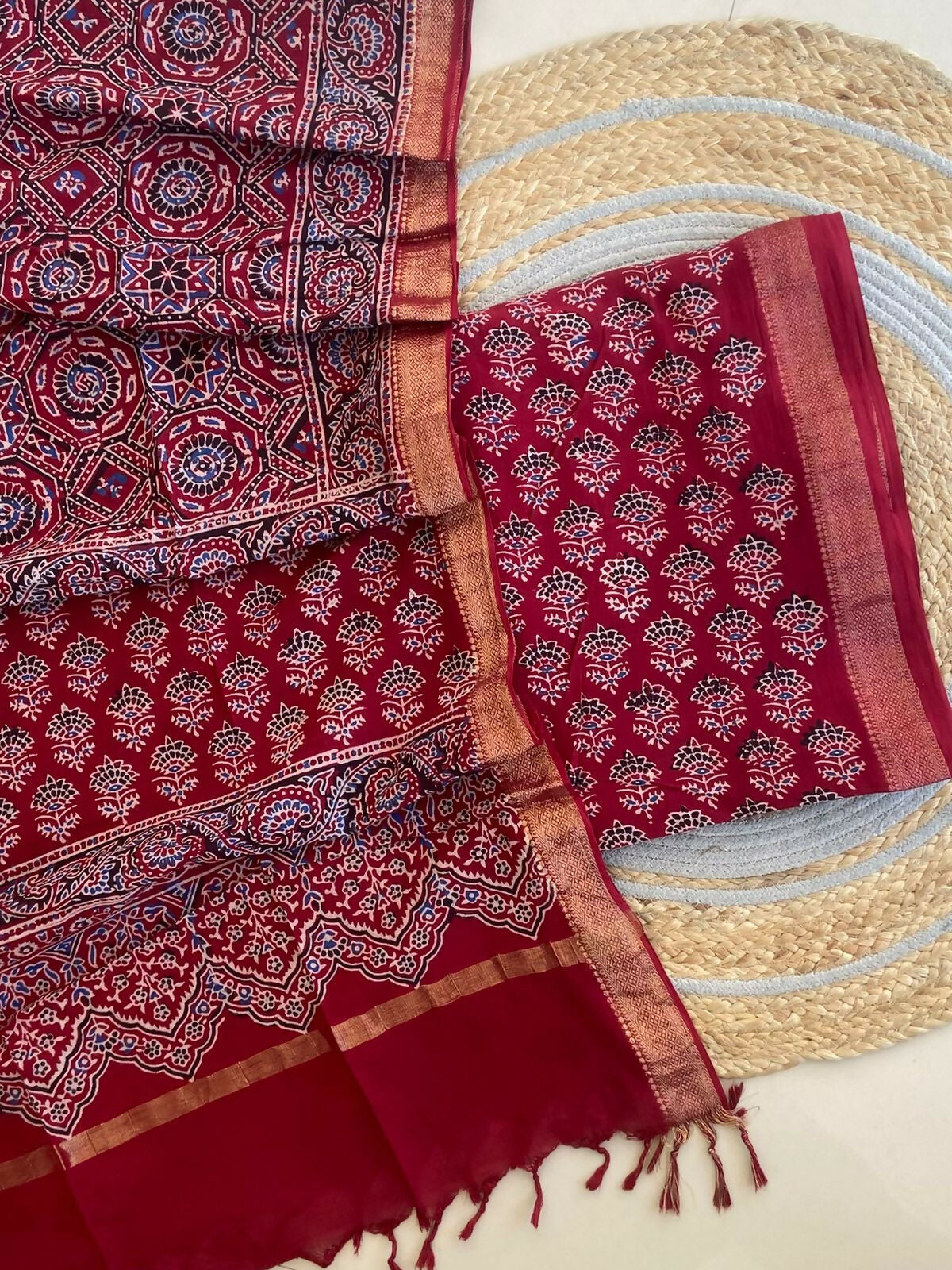Ajrakh Mangalgiri Cotton Suit Fabric