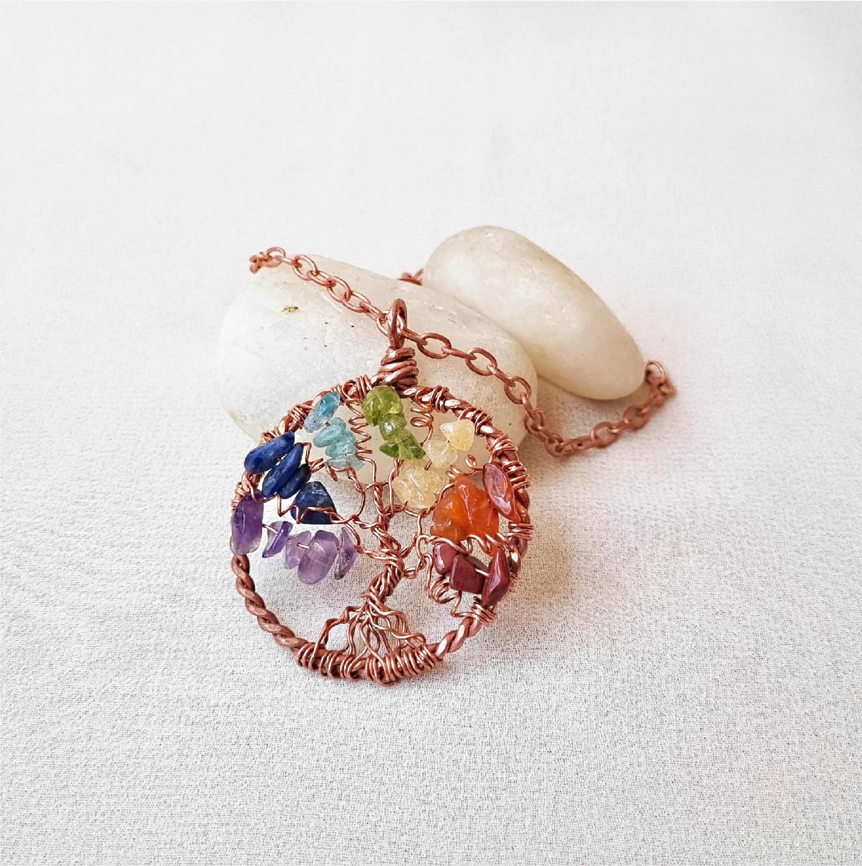 Crystal Blossom - Rainbow crystals and Copper Tree of Life Necklace