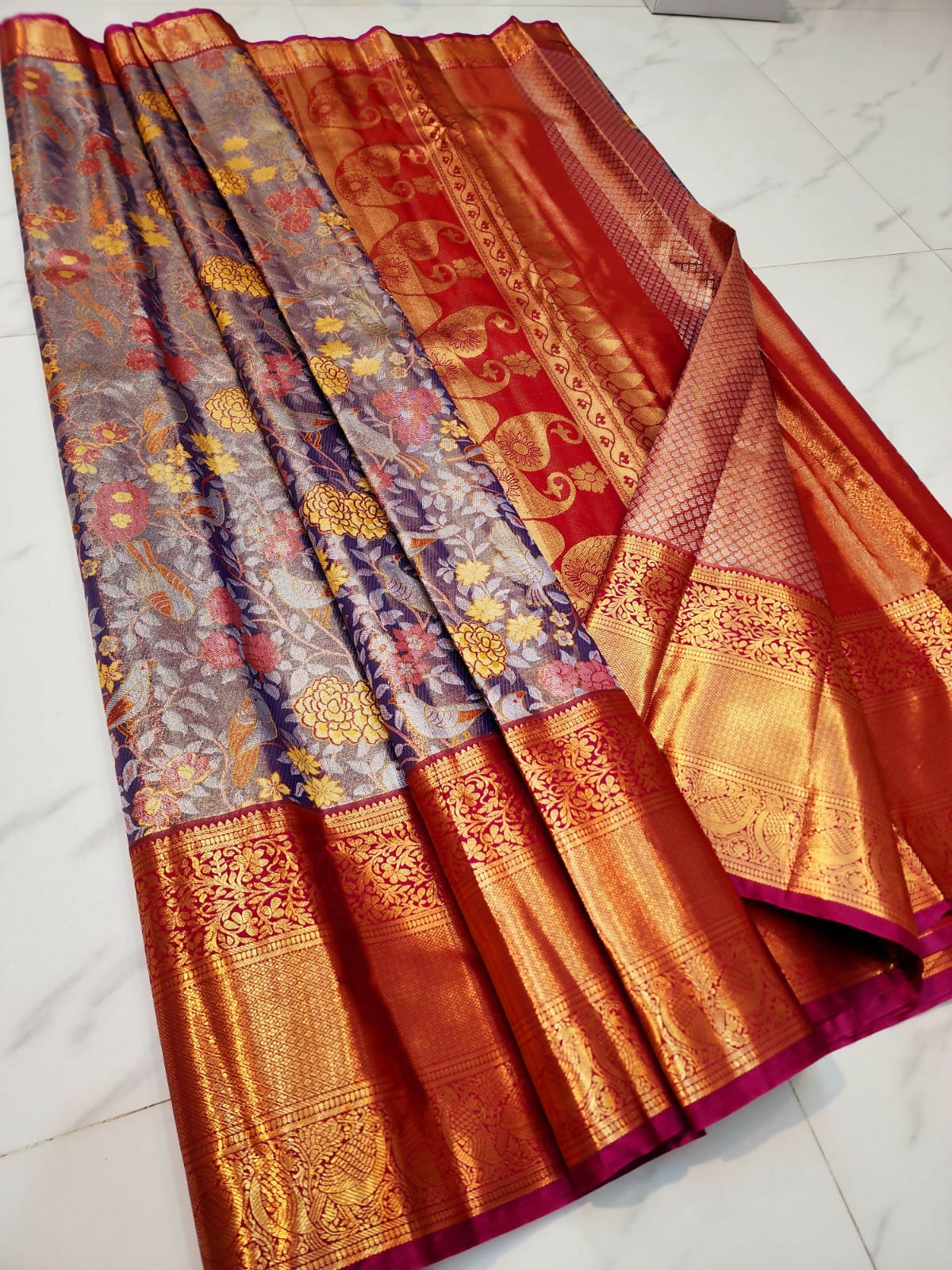 Kanchi Mirror Design - Semi-Tissue Kanchi Bridal Sarees
