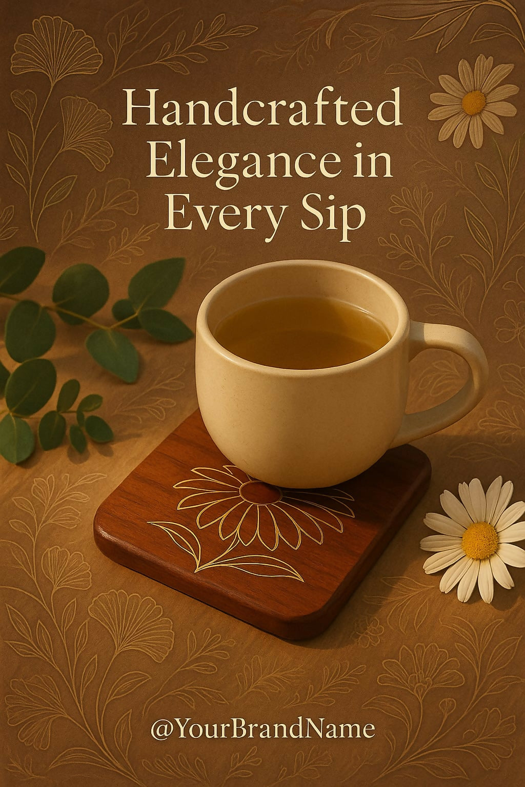 Sunflower Tea Coaster Set of 5 with stand
