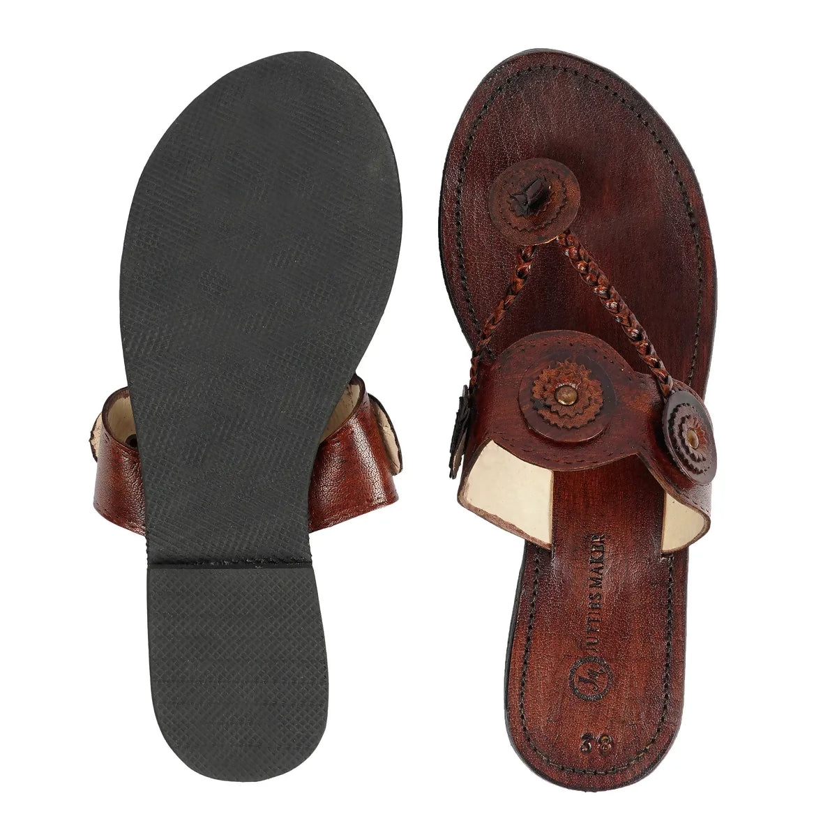 Brown Royal V-Shape Kolhapuri Handmade Chappals For Women