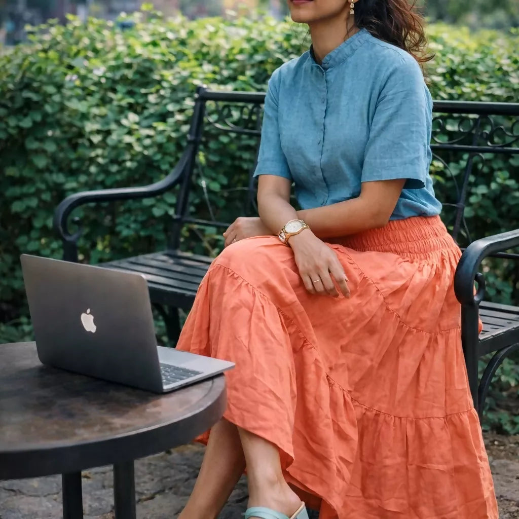SAVANNAH - Pastel Orange Multi Tiered Cotton Ruffle Skirt - Full Circle Long Maxi Skirt.
