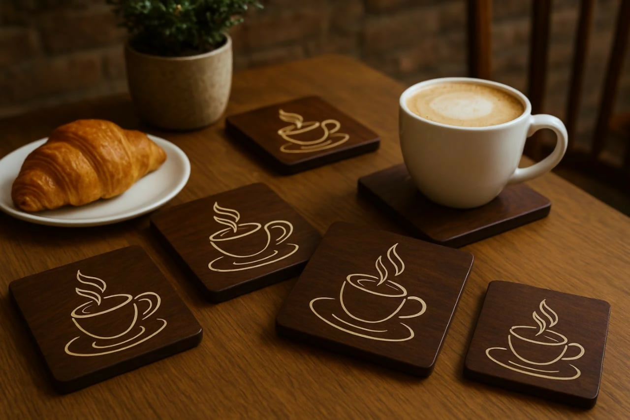 Brown Color tea Coaster Set of 5 with Stand