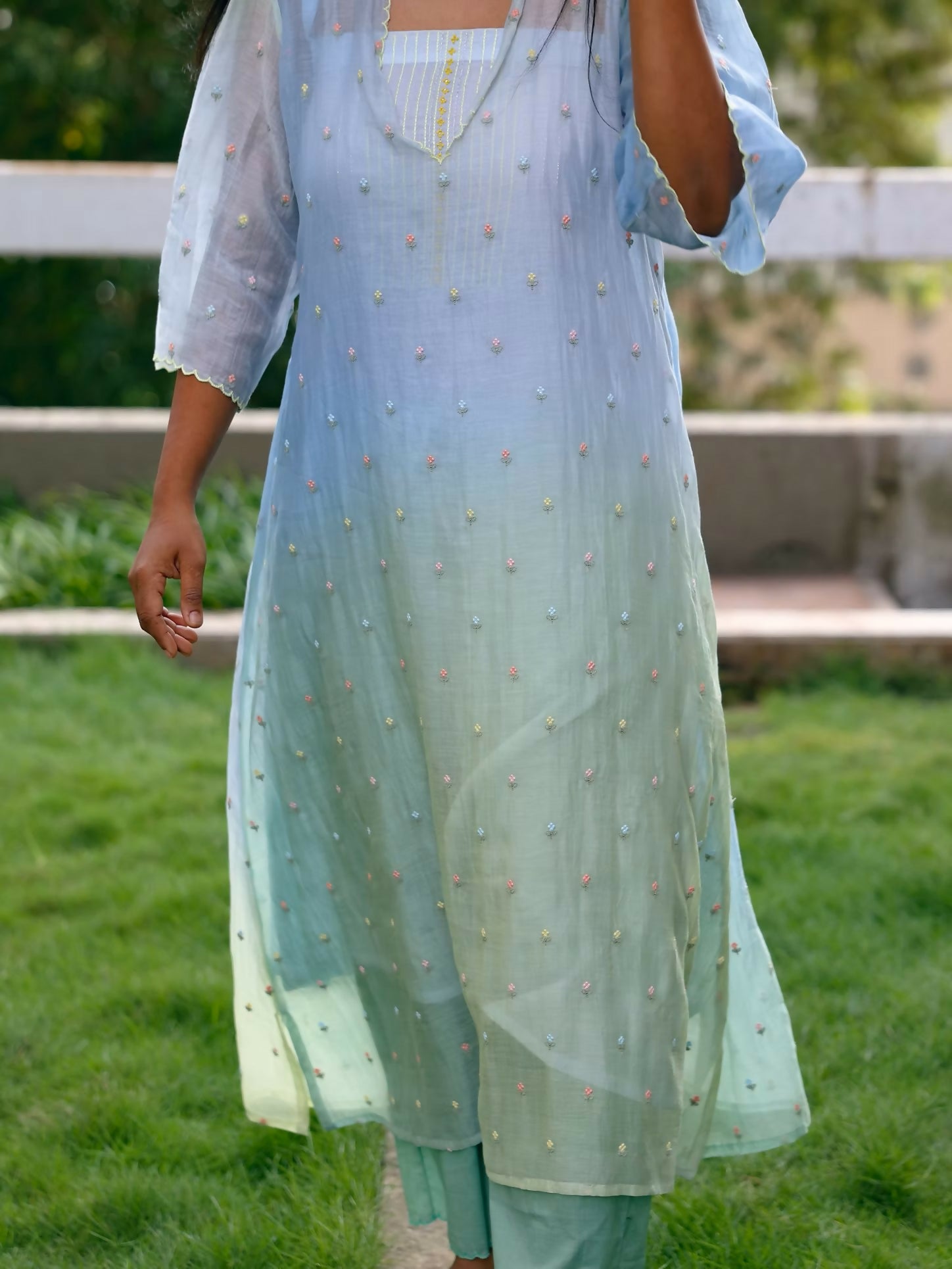 Misty Aqua Embroidered Kurta Set
