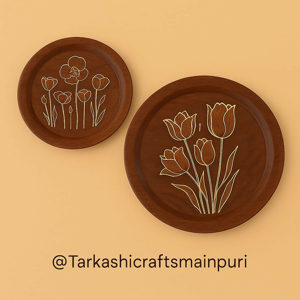 Tulip Engraved Wall Decor Plates in Tarkashi Crafts – Set of 2