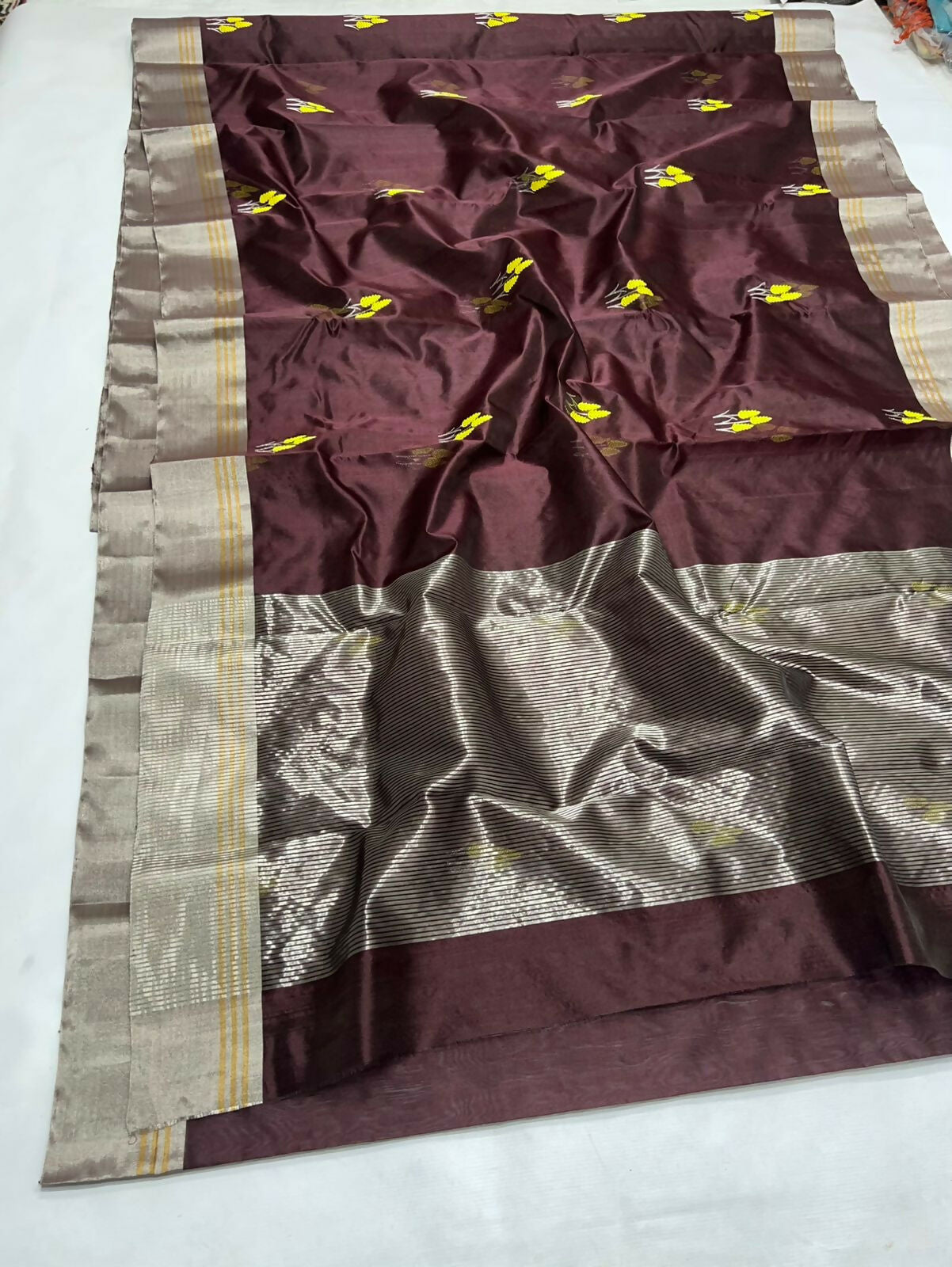 Wine Floral- Pattu Soft Silk Saree