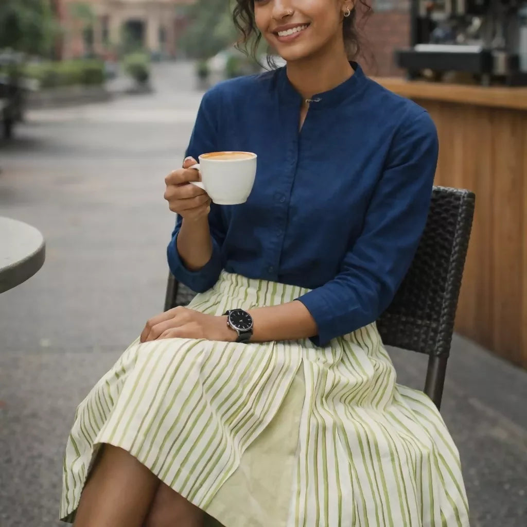 TEMPEST - Solid and Contrast Striped Pleated Summer Alpine Skirt .