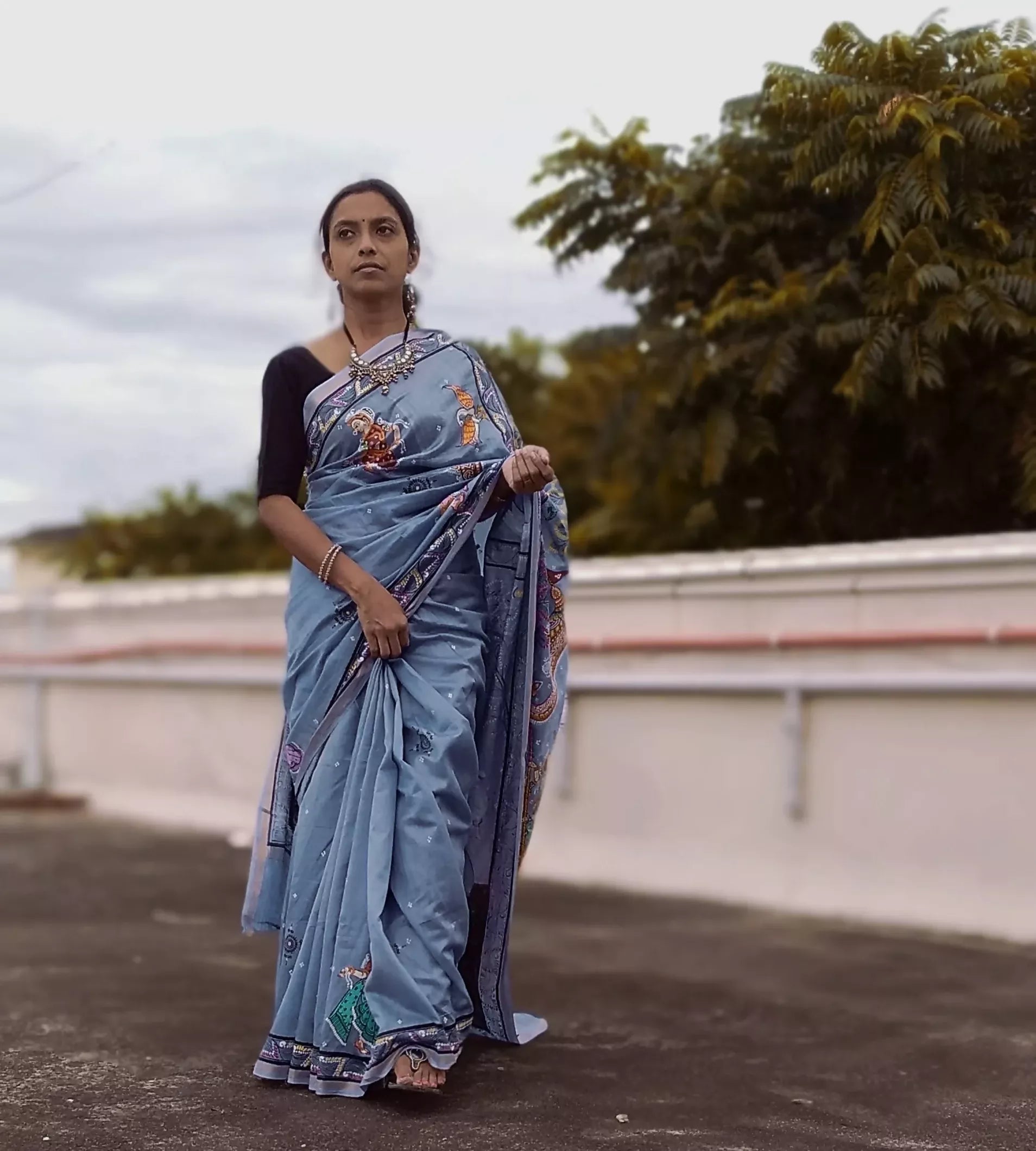 NAUKA RAAS VIHAAR THEME - Pattachitra Handpainted Pattachitra Silk Saree