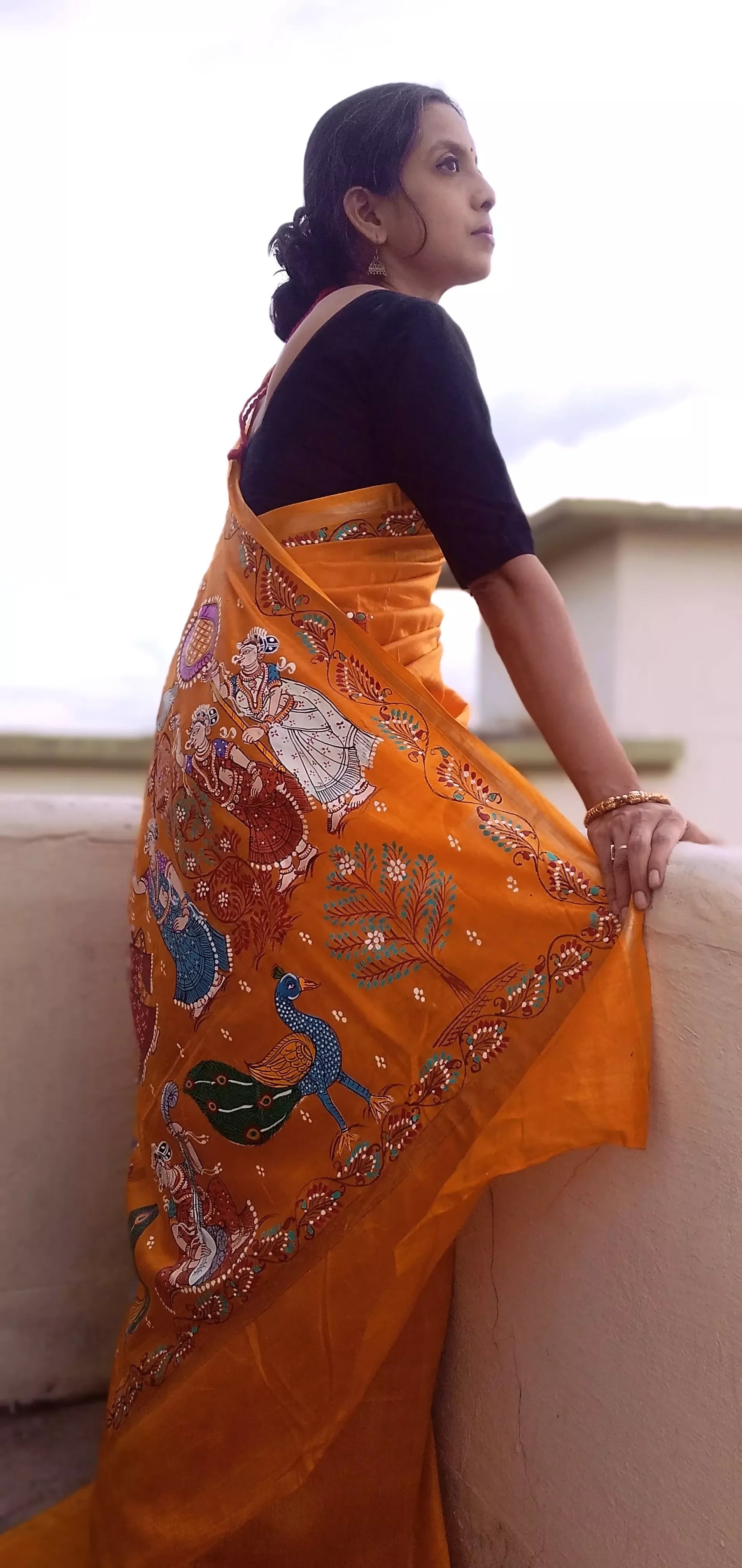 NAUKA RAAS VIHAAR THEME - Pattachitra Handpainted Pattachitra Silk Saree
