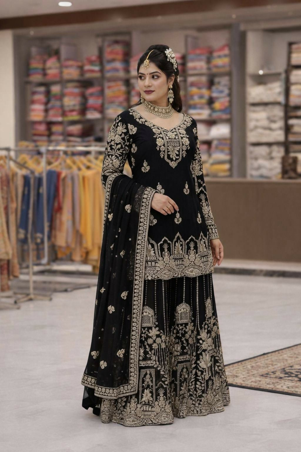 Designer Kurti Flared Plazzo & Dupatta Set