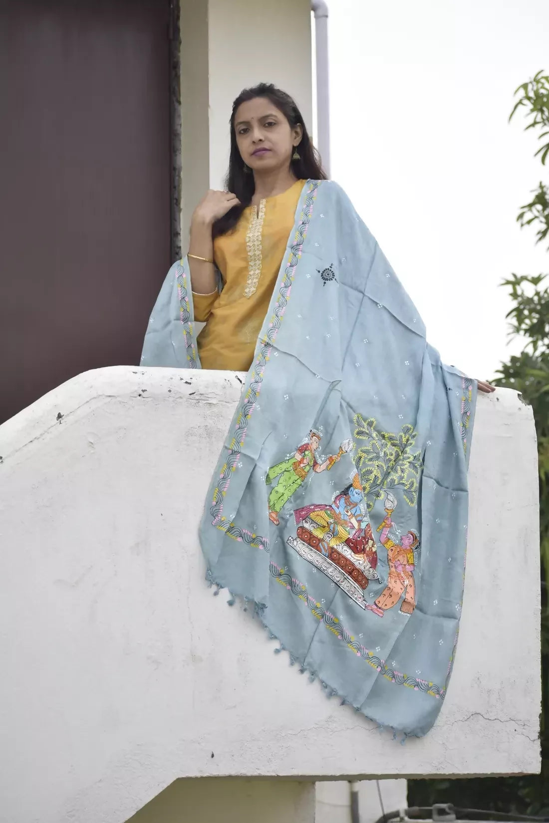 Sita Vivaha- Chrome Blue Premium Banana Silk Dupatta --Sustainably Fashionable.
