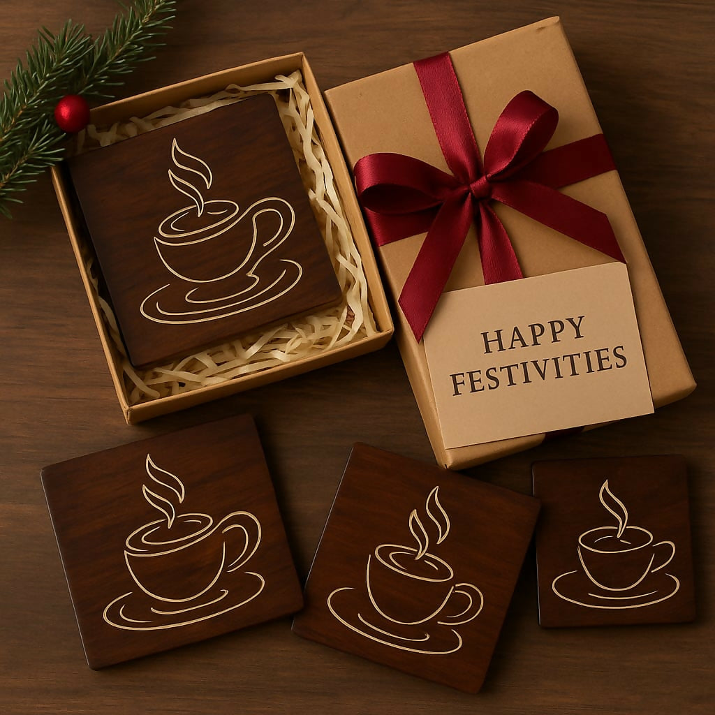 Brown Color tea Coaster Set of 5 with Stand