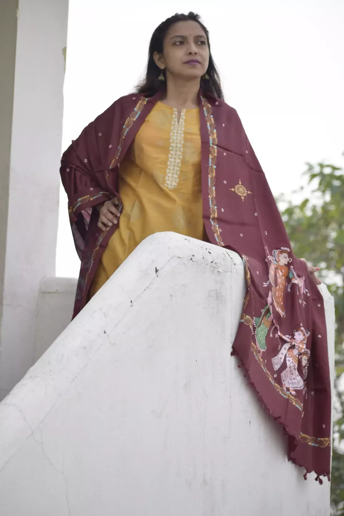 Raas Leela II - Rich Brown Premium Banana Silk Dupatta --Sustainably Fashionable.