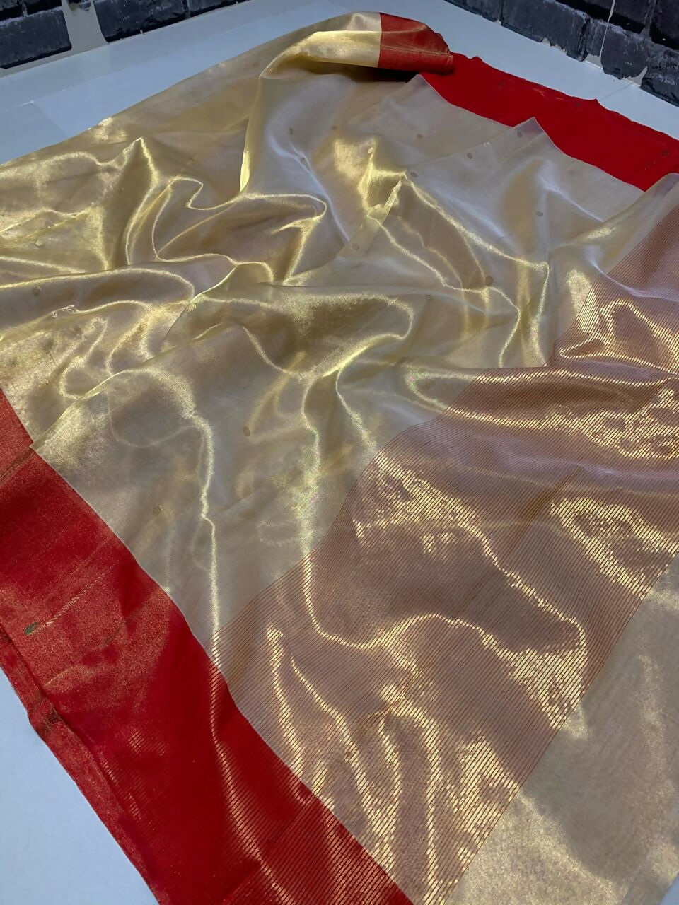 Golden Kora Saree- Zari Tissue Silk Saree)
