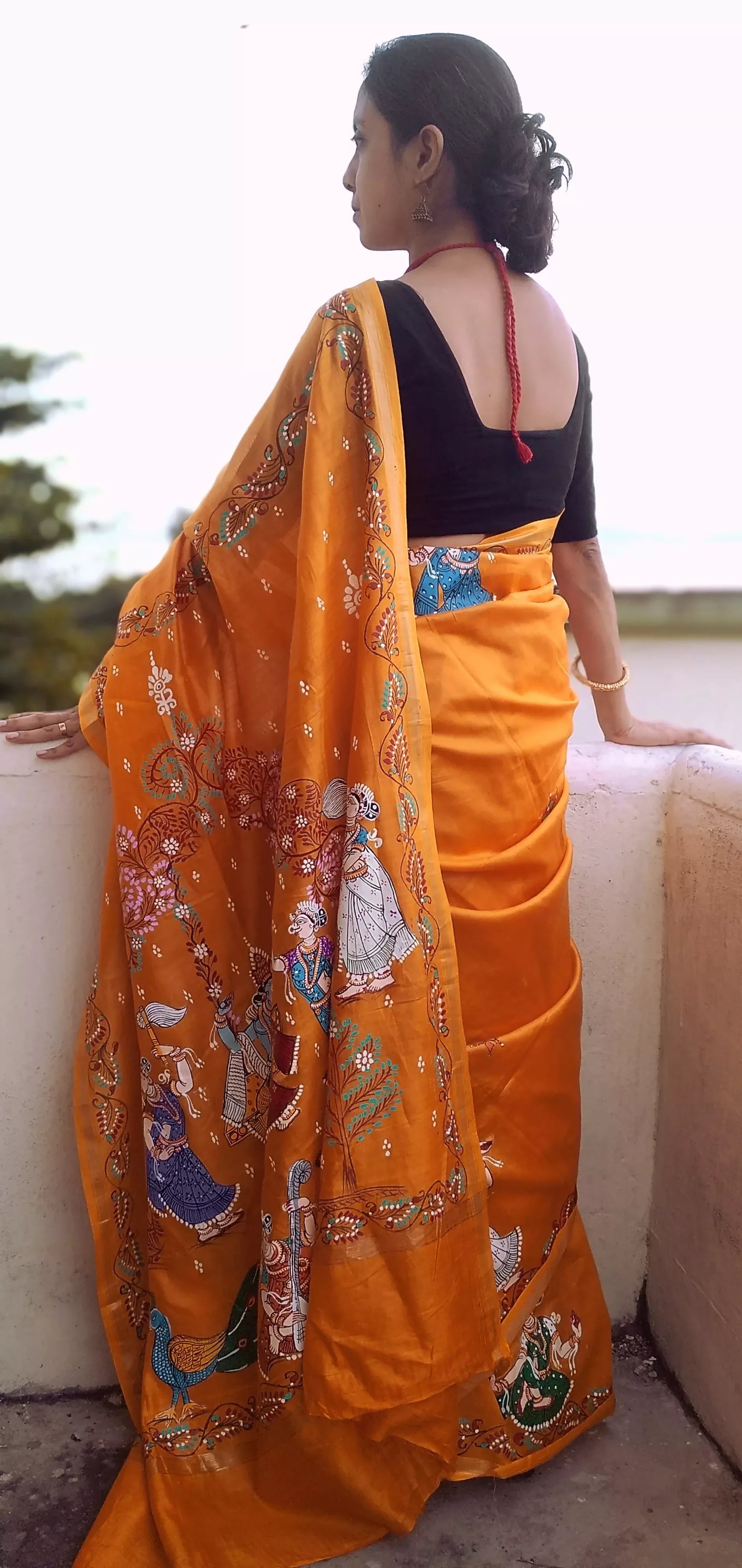 NAUKA RAAS VIHAAR THEME - Pattachitra Handpainted Pattachitra Silk Saree
