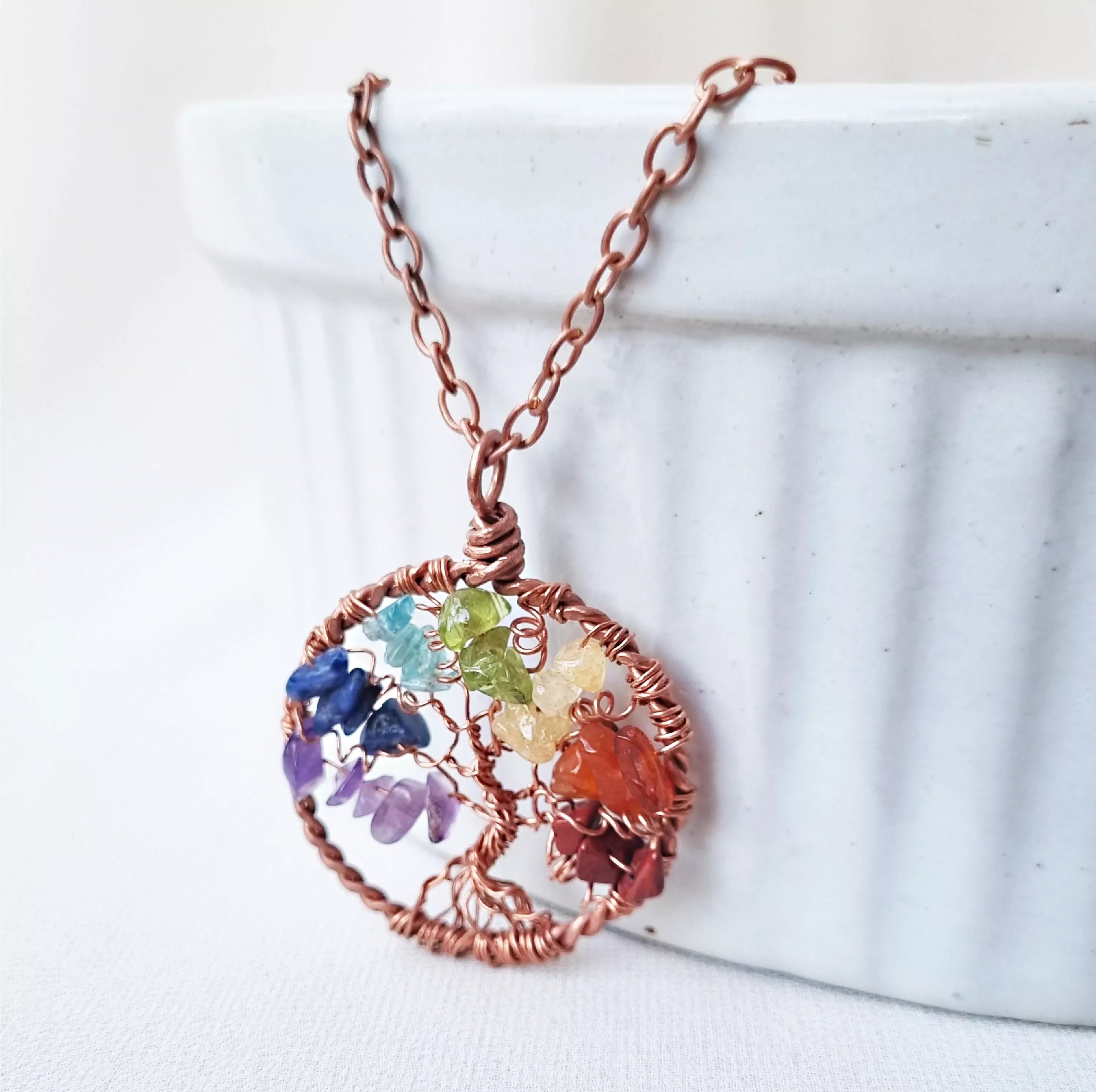 Crystal Blossom - Rainbow crystals and Copper Tree of Life Necklace