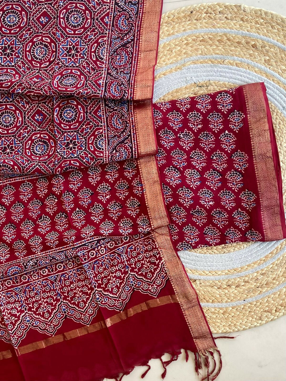 Ajrakh Mangalgiri Cotton Suit Fabric
