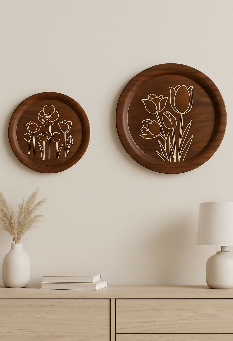 Tulip Engraved Wall Decor Plates in Tarkashi Crafts – Set of 2