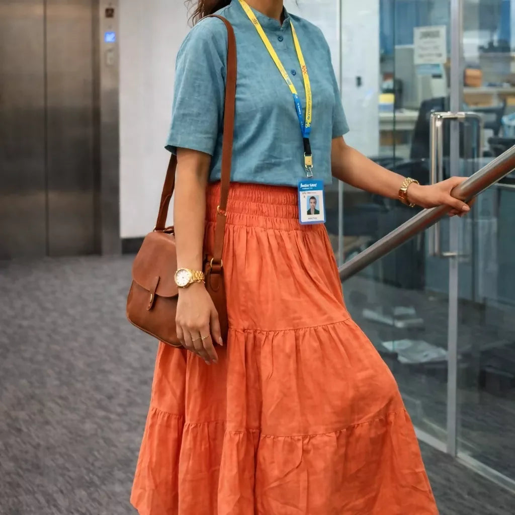 SAVANNAH - Pastel Orange Multi Tiered Cotton Ruffle Skirt - Full Circle Long Maxi Skirt.