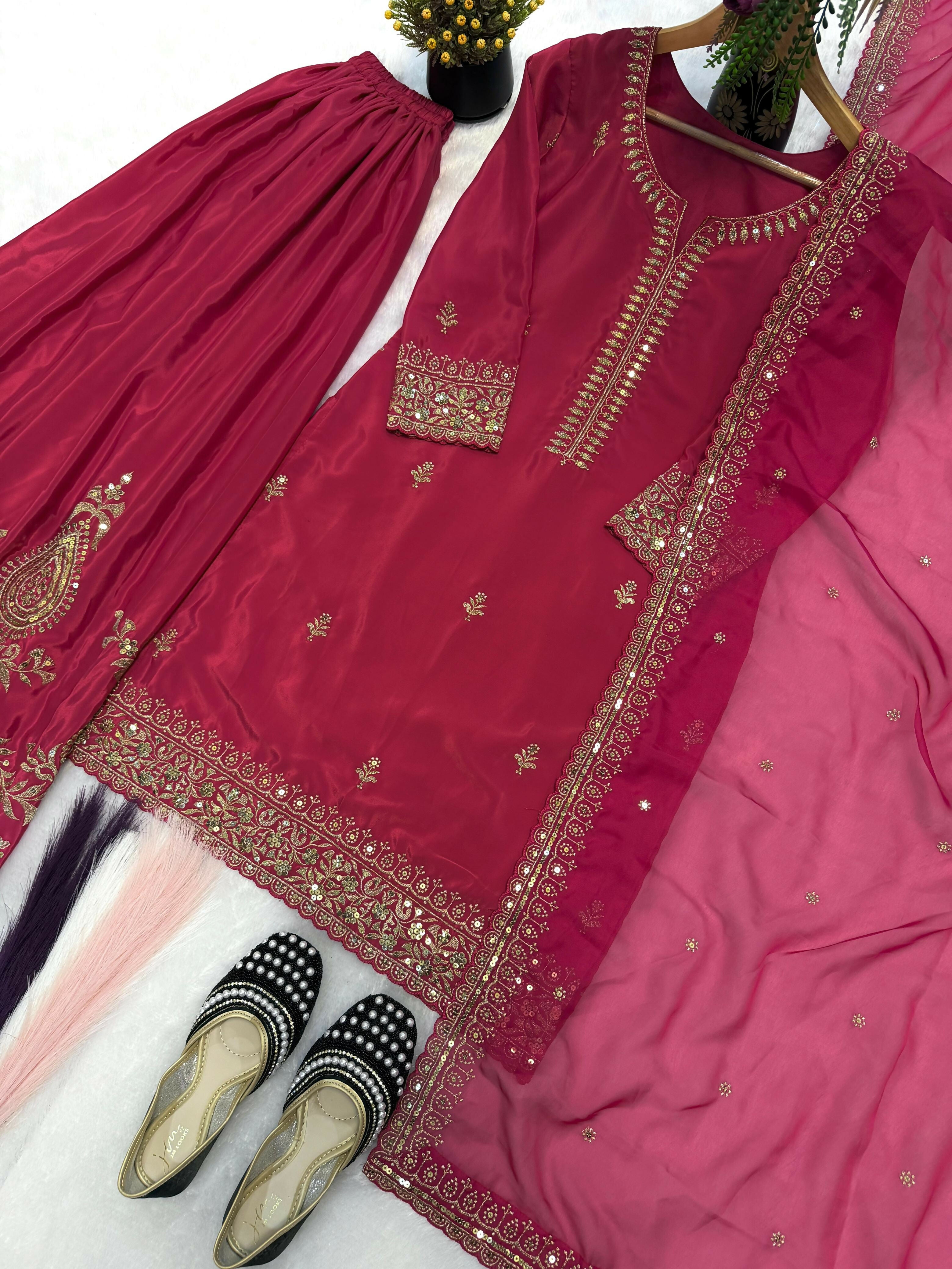 Exclusive Designer Sequence Embroidered 3-Piece Gown Set